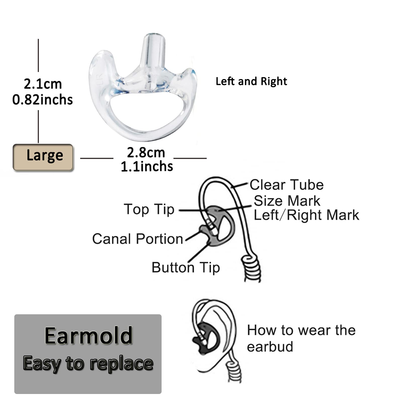 Hys Clear Soft Large Earmold Replacement Ear Pieces Flexible Open Ear Insert Ear Buds For Walkie Talkie 2 Way Radio Transparent Air Acoustic Earpiece Headset