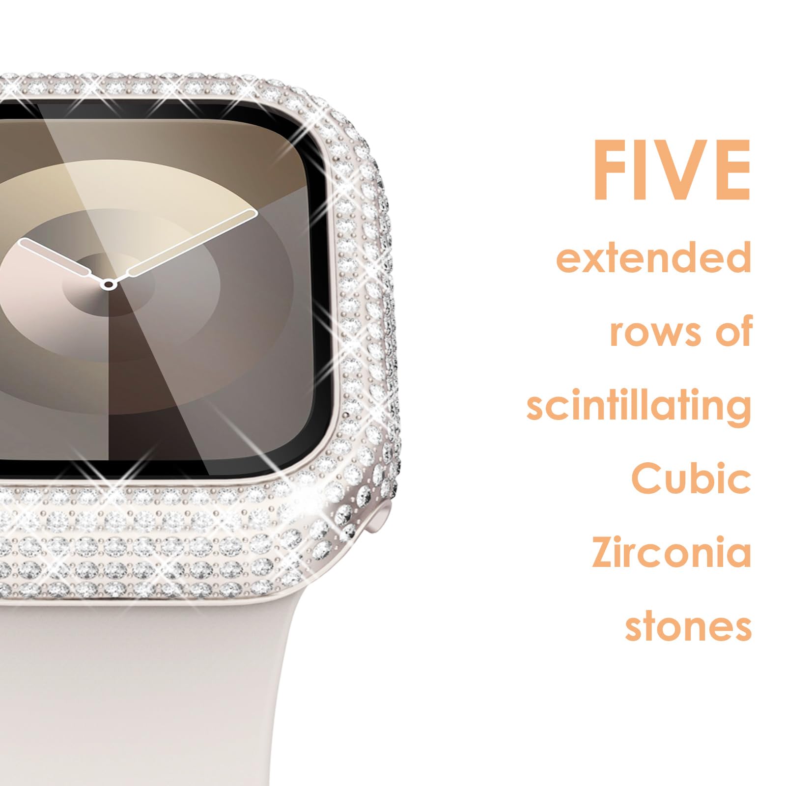 Surace 45Mm Case Compatible With Apple Watch Series 9 Series 8 Series 7, 400 Diamonds With Screen Protector Bling Case Tempered