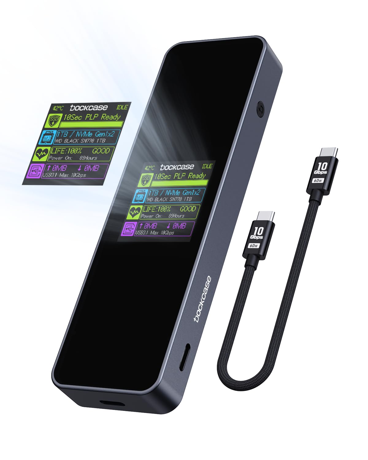 Dockcase Visual Smart M.2 Nvme Ssd Enclosure,Support 10S Plp Prevents ...
