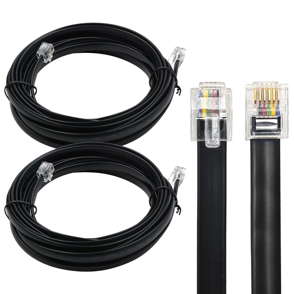 Xanham Rj12 Cable 15 Feet Telephone Line Cord With 6P6C Connector Landline Phone Wire For Both In Wall And Out Wall Using, Black