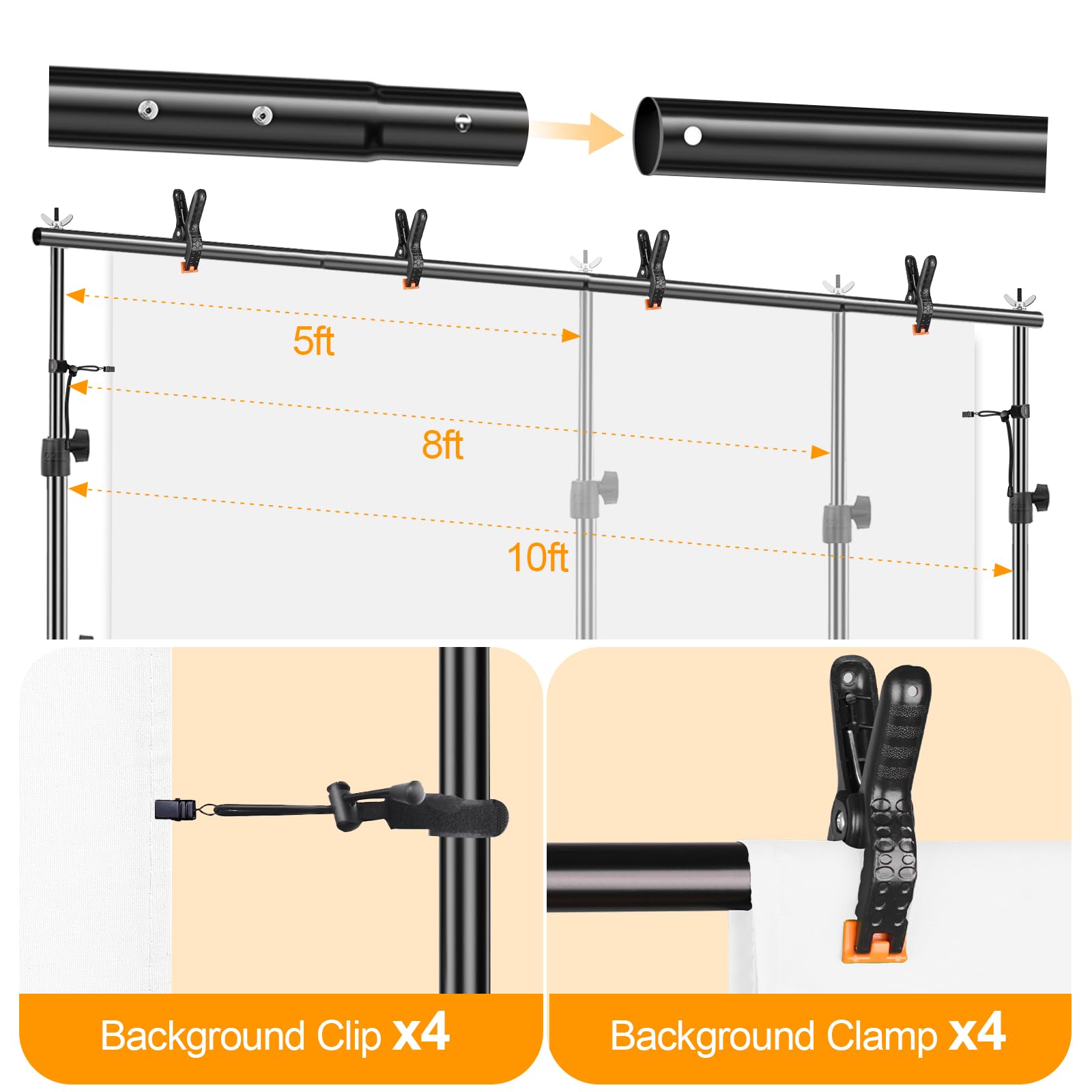 Emart Photo Backdrop Stand Kit, 9 X 10 Ft (H X W) Adjustable Photography Background Stand Support System For Video Studio Photo