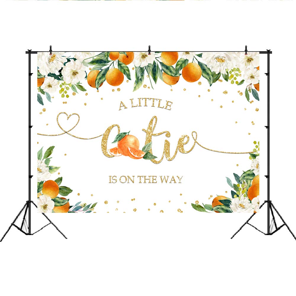 Lofaris A Little Cutie Is On The Way Baby Shower Backdrop Citrus Orange Gender Reveal Background Greenery Orange Floral Newborn