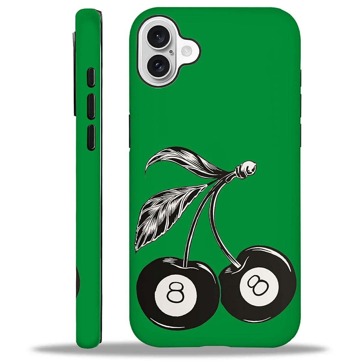 WANKBLC Compatible with iPhone 16 Matte Case, Cute 8 Billiard Ball Cherry Fruit Pattern for Girl Full Body Design Soft Silicone 