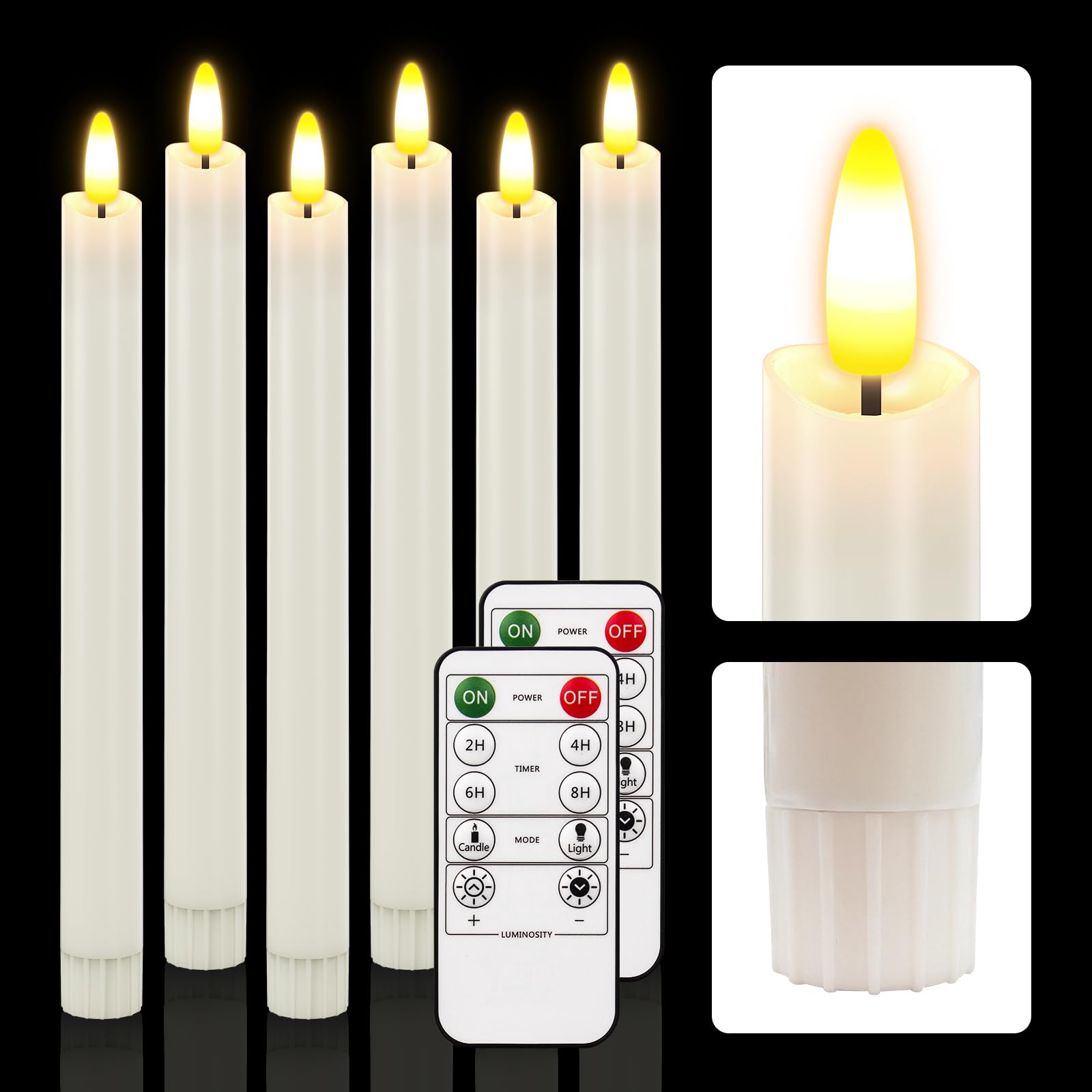 HL Flameless Taper Candles with Remote Timer,9.6 Inches Battery Operated candlesticks with Led Warm 3D Wick Flickering Light,Led