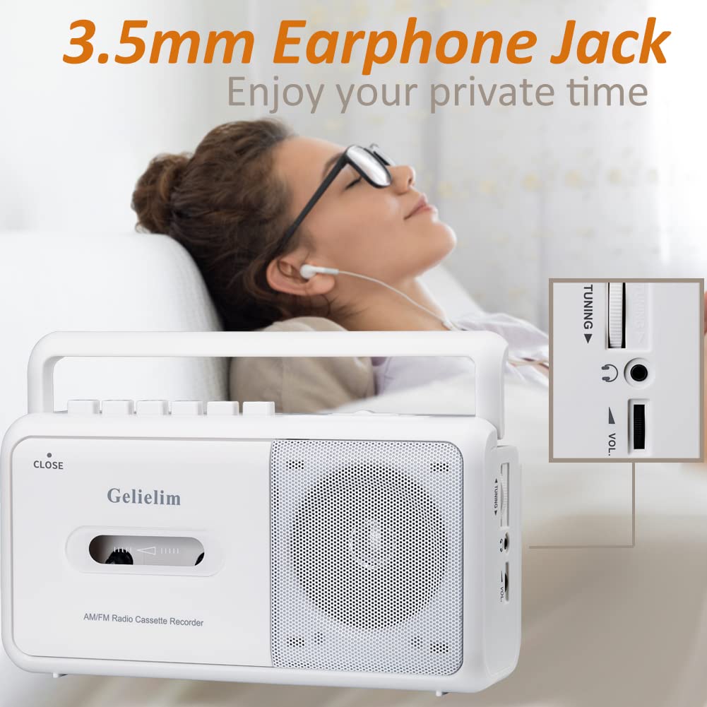 Gelielim Cassette Player Boombox, Portable Am/Fm Radio Stereo, Cassette Tape Player Recorder With Big Speaker And Earphone Jack,