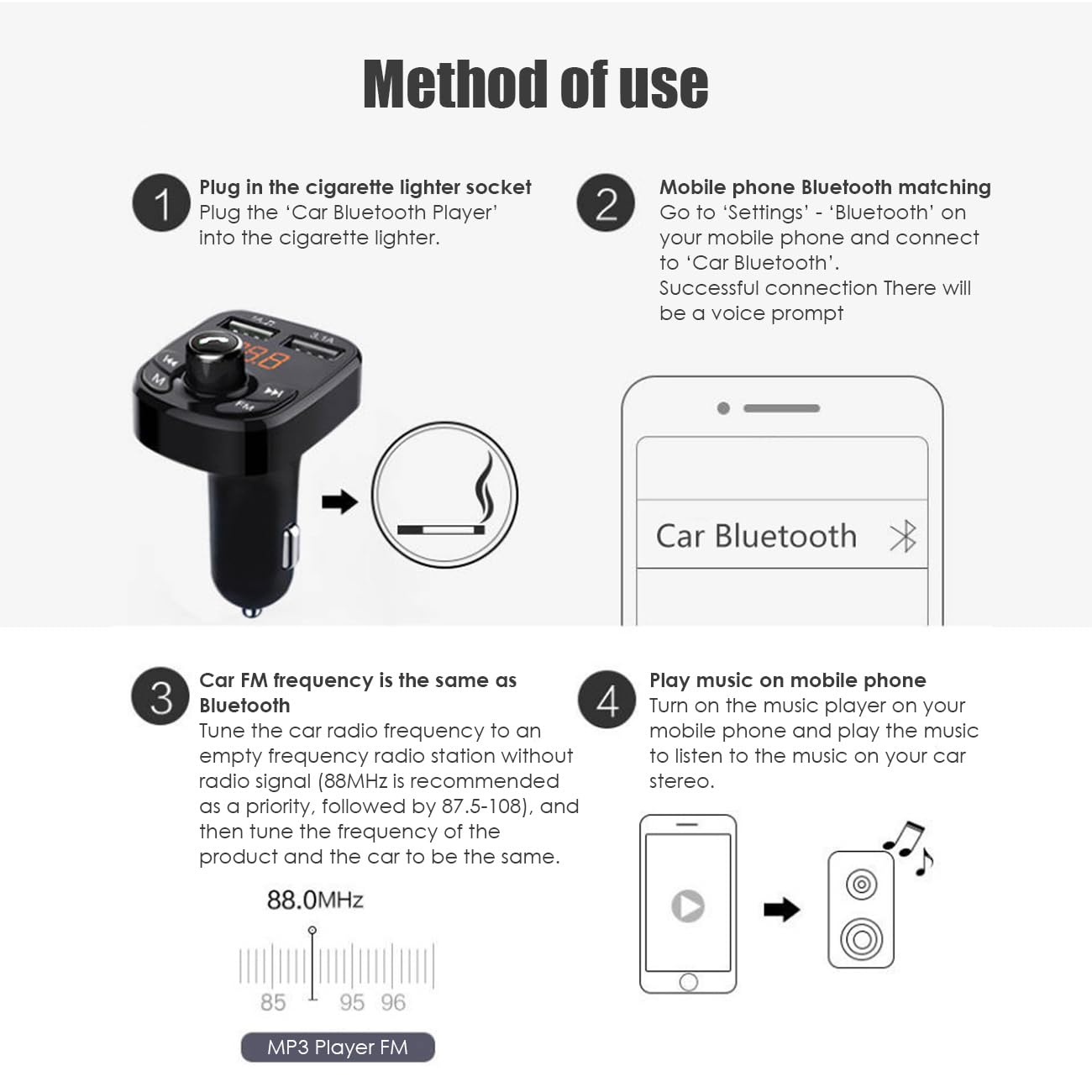 Fm Bluetooth Transmitter For Car, Wireless Bluetooth Rudio Aux Adapter Car Kit Mp3 Player Receiver Audio Music Stereo, Handsfree
