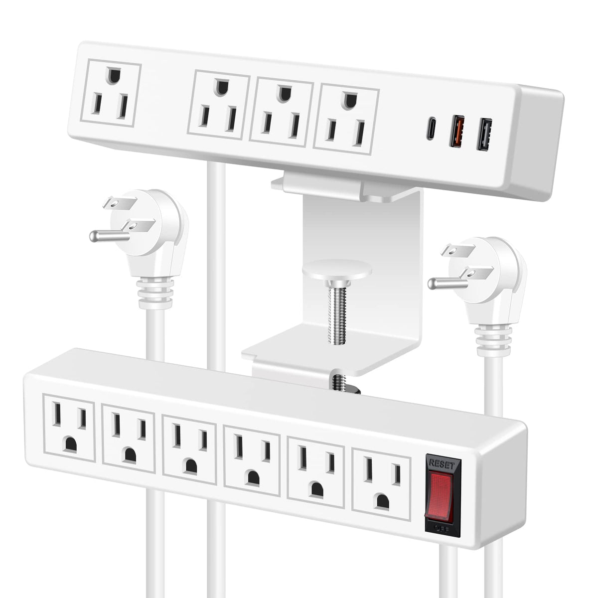 Vilong Desk Clamp Power Strip With Usb, 2 In 1 Dual Layer Desktop Edge Power Strip, Removable Clamp Power Socket With 6Ac Outlet