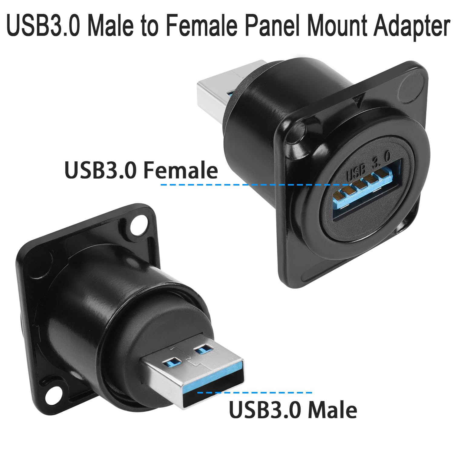 Qianrenon Usb 3.0 Male To Female Panel Mount Adapter 5Gbps Usb Plug To Socket Mount Connector D Panel/Xlr Panel Mount For Usb Da