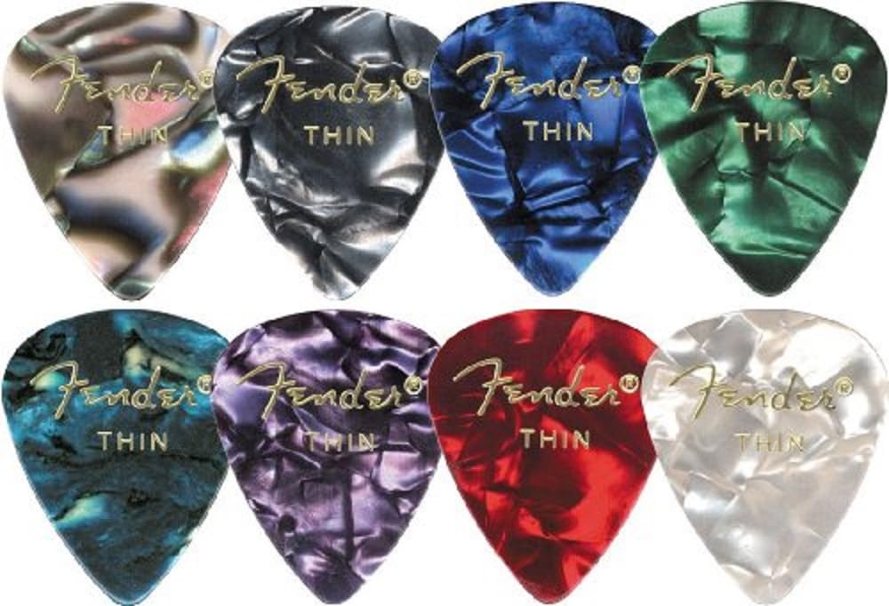 Fender Premium Celluloid Guitar Picks 351 Shape, Red Moto, Thin, 12 Pack