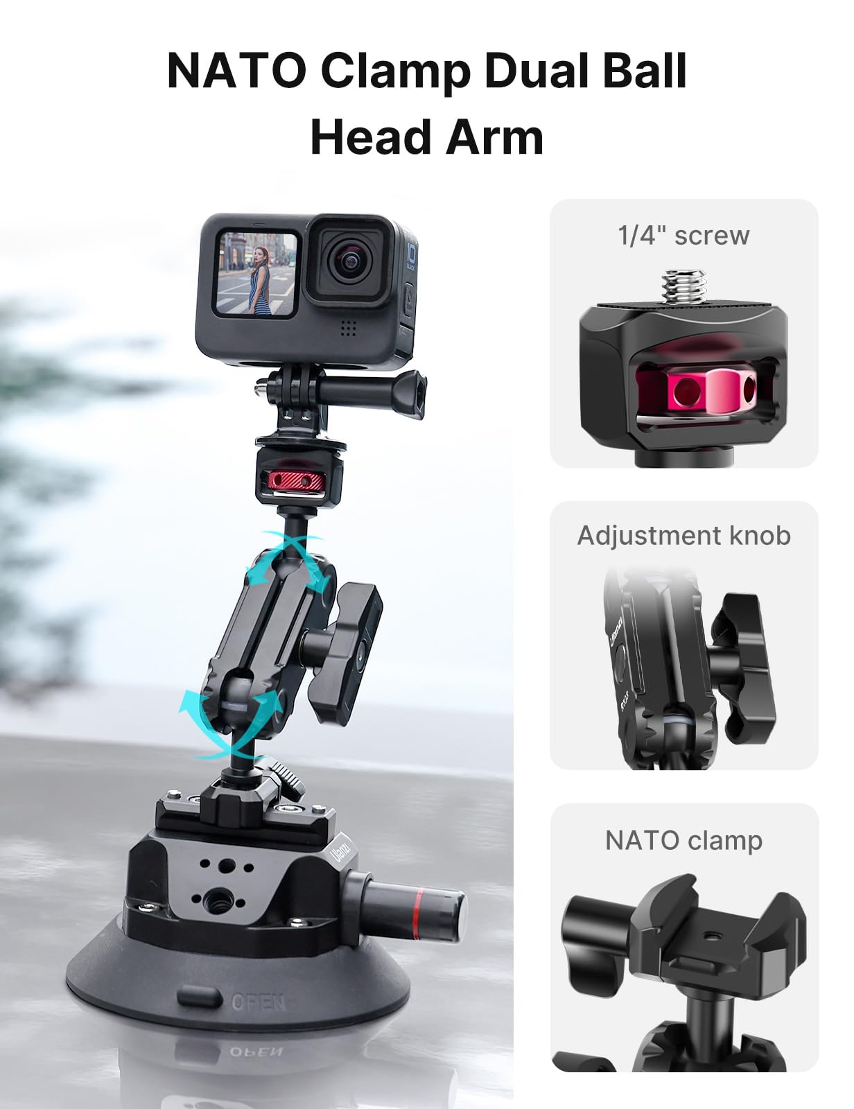 Camera Suction Cup Mount For Action Cameras   Ulanzi Sc 02 4.5In Pump Actived Vacuum Suction Mount W Quick Release Nato Magic Arm Car Boat Windshield Window Mount Compatible With Action Cameras