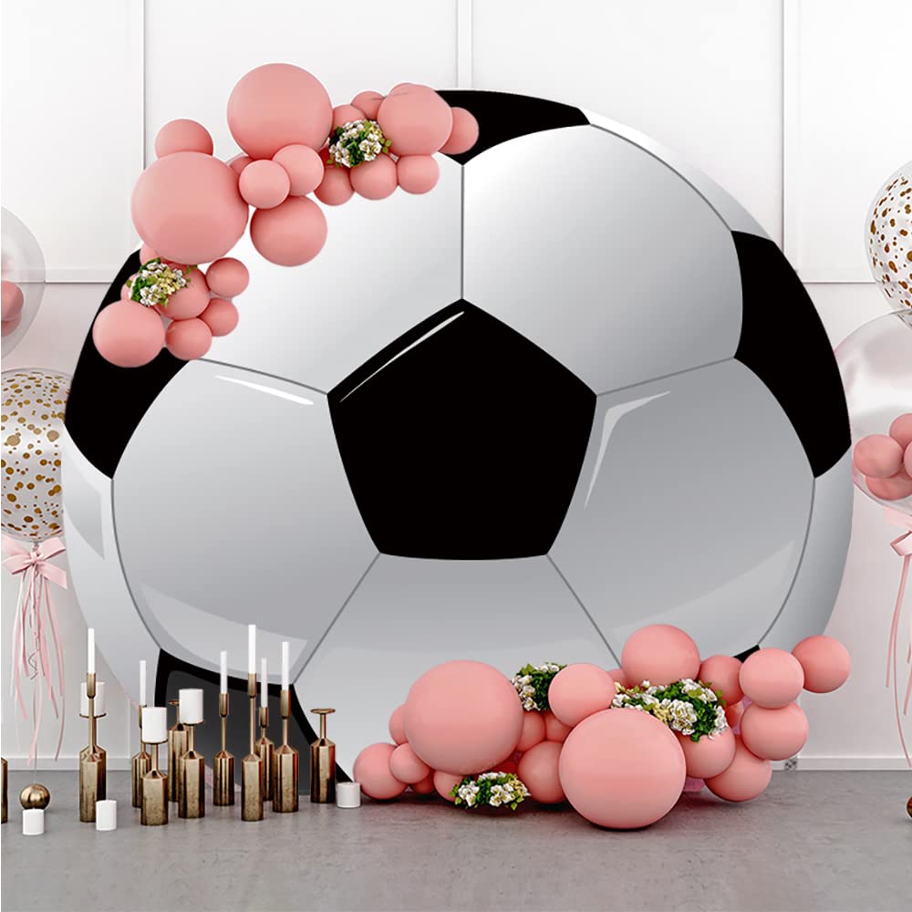 Dorcev Diameter 4Ft Soccer Photo Round Backdrop Cover Black White Sports Football For Kis Boy Man Birthday Party Circle Photogra