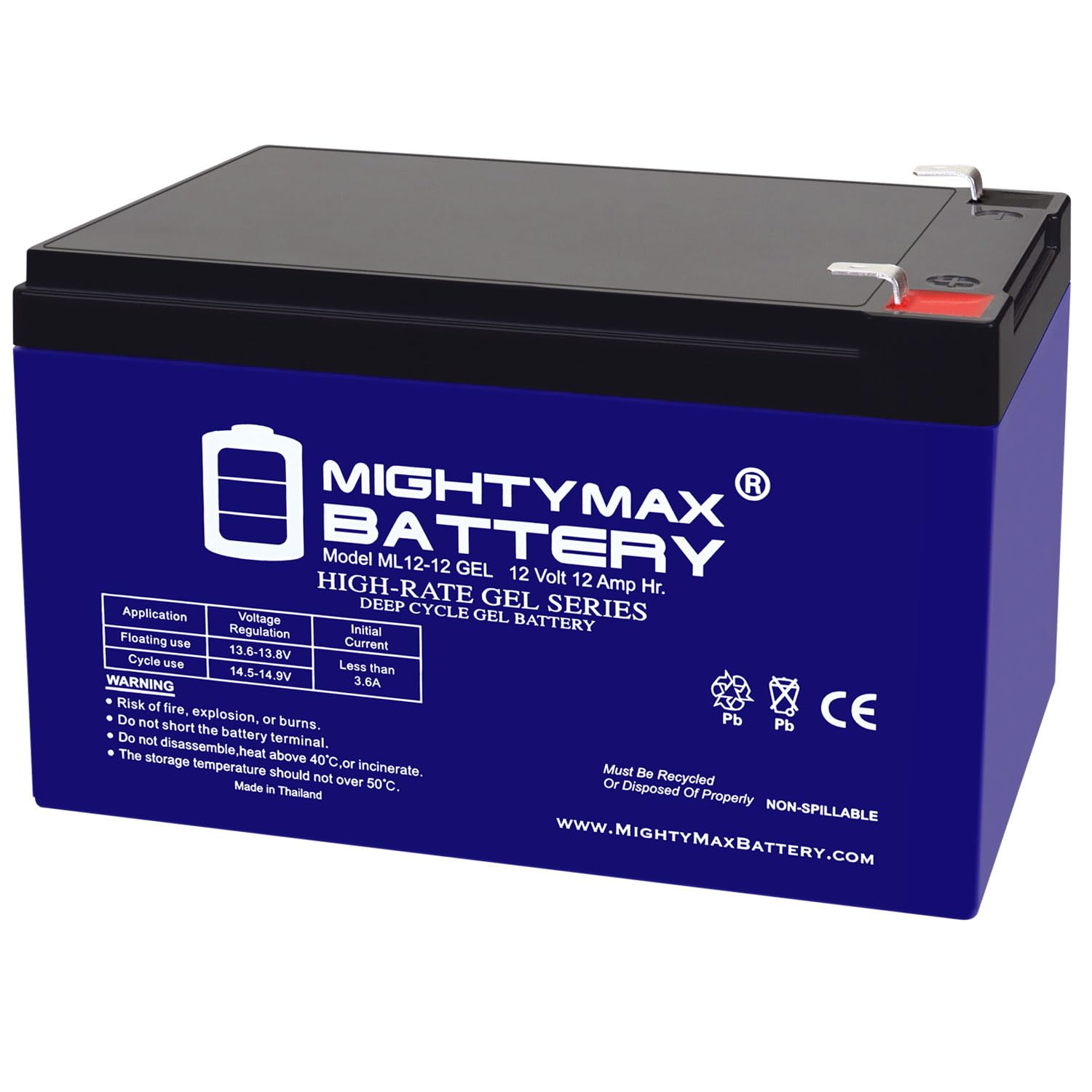 Mighty Max Battery ML12-12GEL - 12 Volt 12 AH, Gel Type, F2 Terminal, Rechargeable SLA AGM Battery