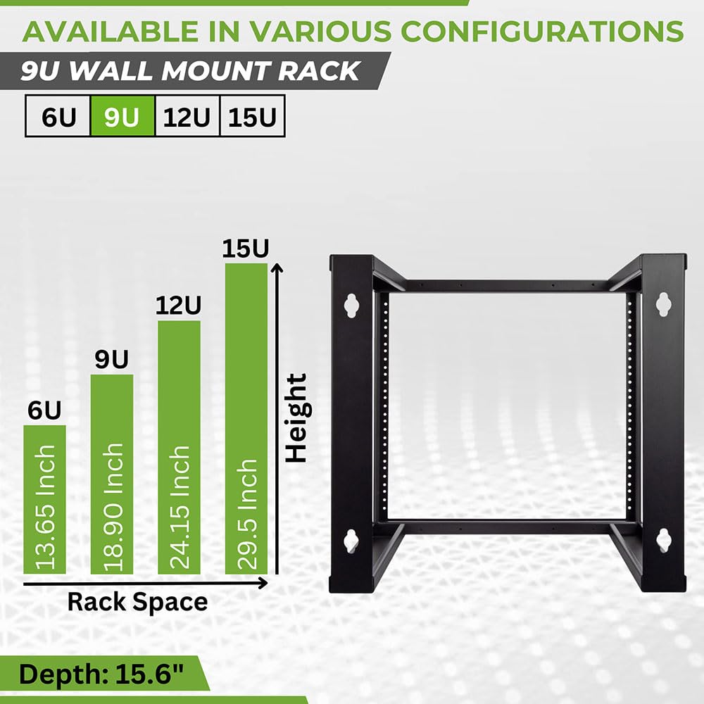 Navepoint 9U Wall Mount Rack   9U Server Rack For 19 Inch It Equipment Open Frame Rack   9U Network Rack For Av & Server Equipme