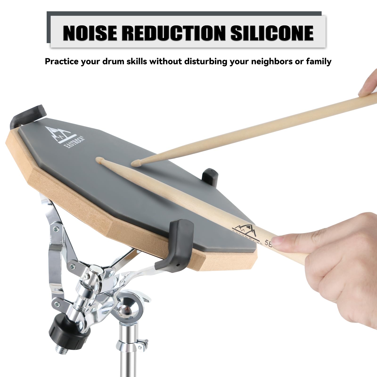 Eastrock Practice Drum Pad Stand Bundles, 11 Inches Double Sided Silent Silicone Drum Pad, Silicone Dumb Drum With Drum Stand, 2