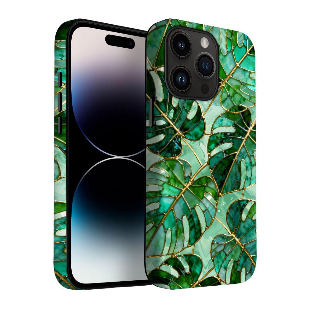 Yuzbira for iPhone 14 Pro Max Case | Tropical Monstera Leaves | Slim Drop Protection Design