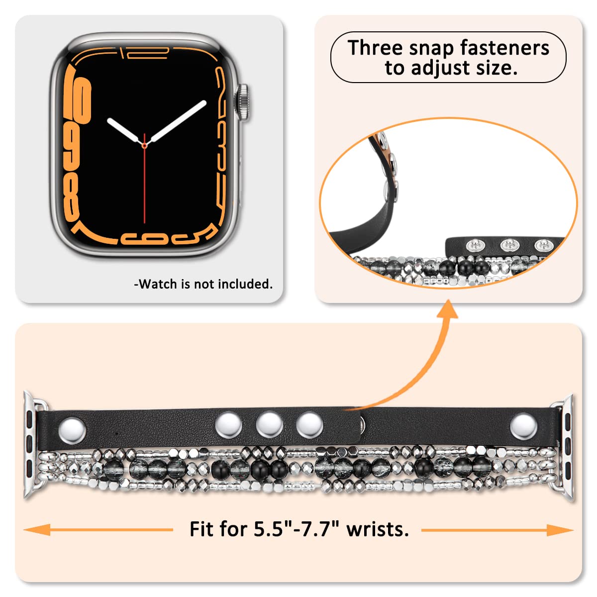 Fastgo Bracelet Band Leather Compatible With Apple Watch 38Mm 40Mm 41Mm Women, Dressy Fancy Elastic Beaded Jewelry Strap For Iwa