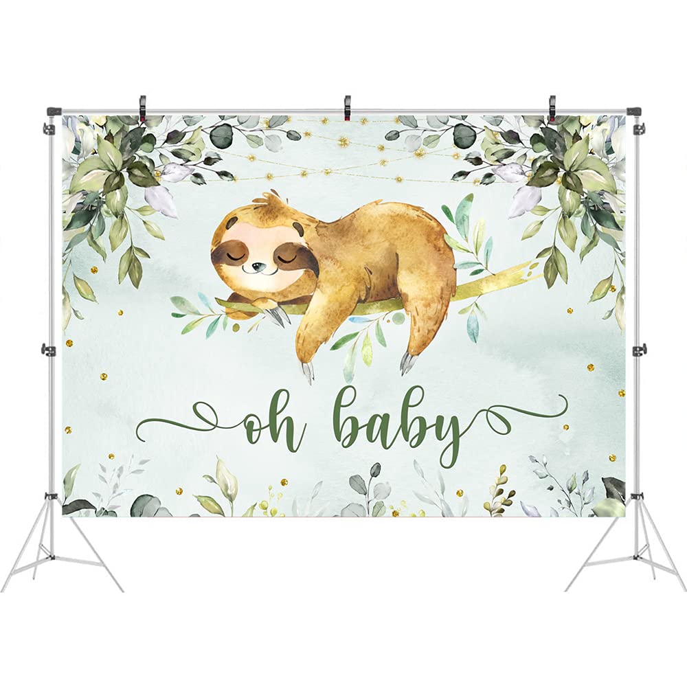 Ticuenicoa 5X3Ft Sloth Baby Shower Backdrop Oh Baby Backdrops For Babyshower Party Green Leaves Jungle Animals Photo Background
