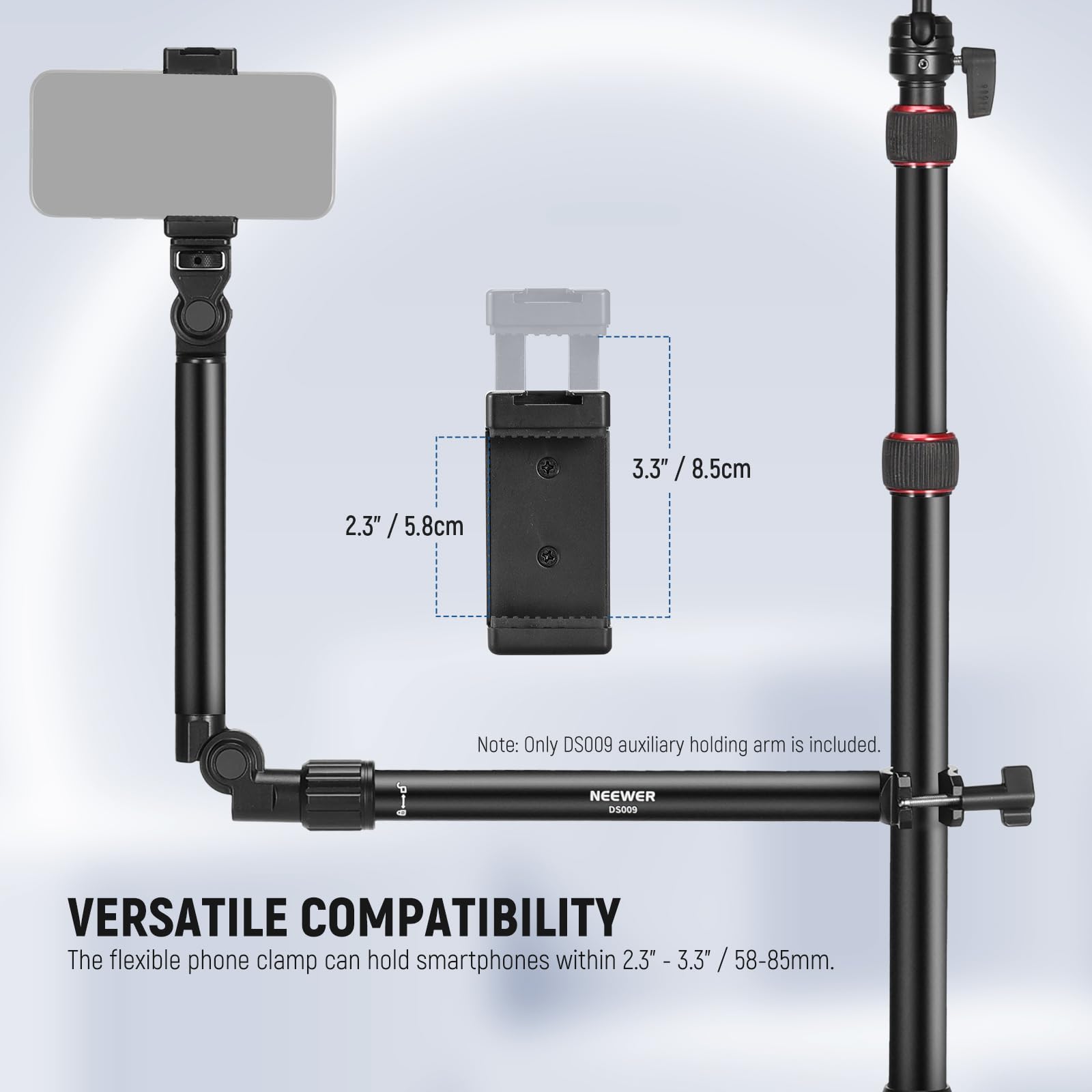 Neewer Overhead Camera Mount Arm With Phone Clip, 22''/56Cm 180&360 2 Section Flexible Holding Arm For Desk Stand, Fits 0.87'' 1
