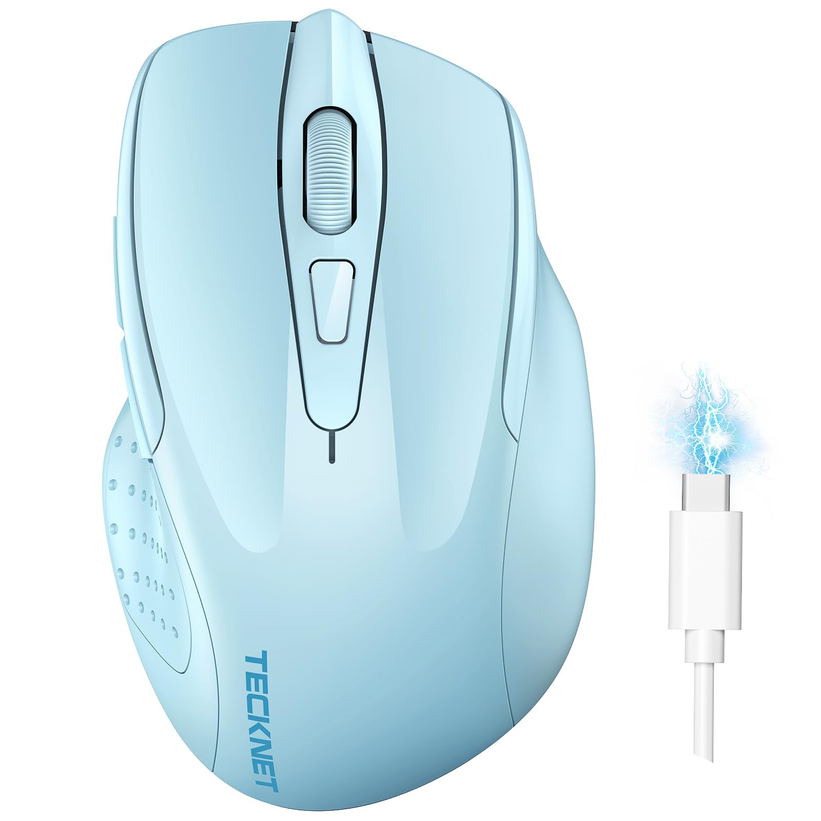 Tecknet Wireless Mouse (Bt5.0/3.0 & 2.4G) Rechargeable 4800 Dpi Silent 6 Button Bluetooth Mouse   Lightblue