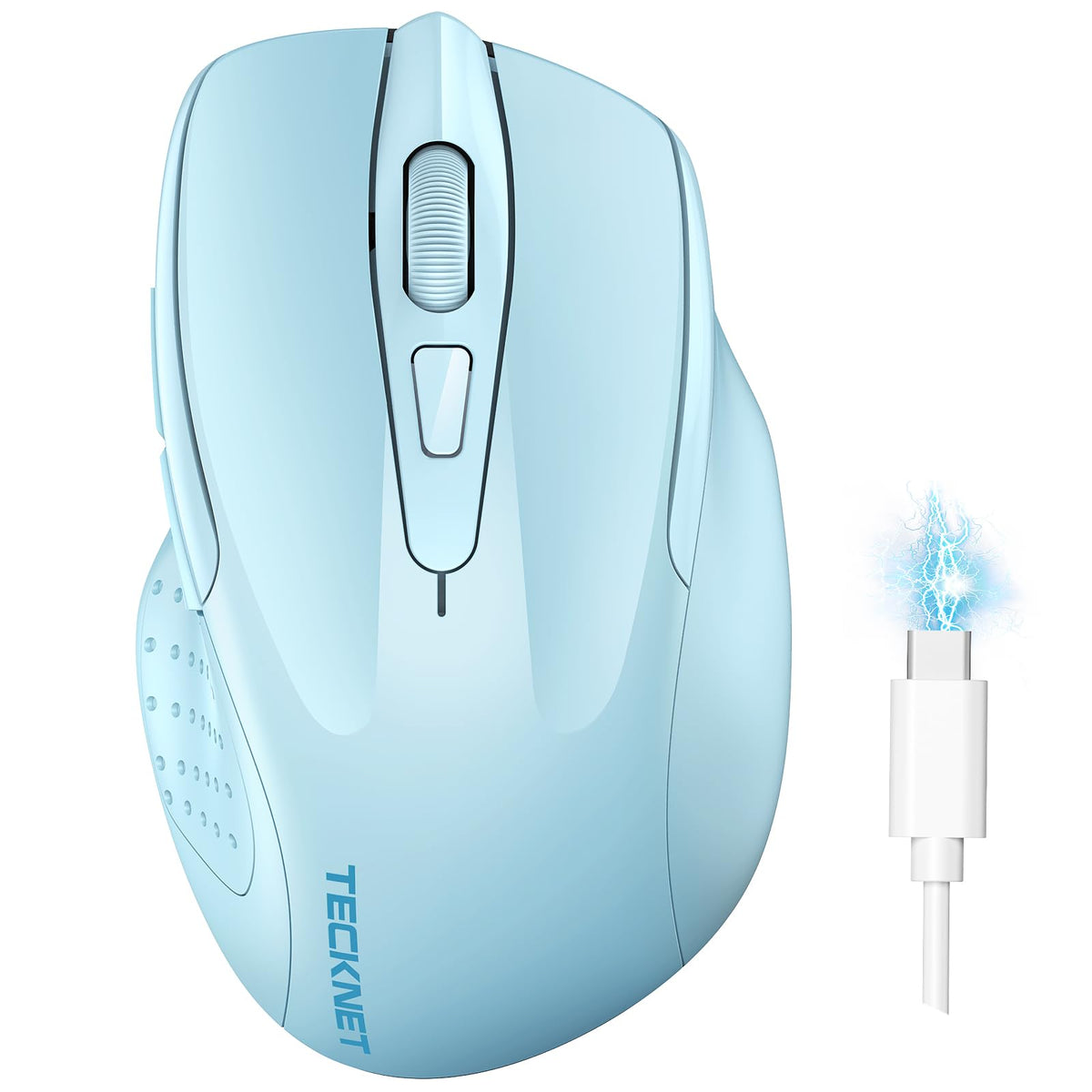 Tecknet Wireless Mouse (Bt5.0/3.0 & 2.4G) Rechargeable 4800 Dpi Silent 6 Button Bluetooth Mouse - Lightblue