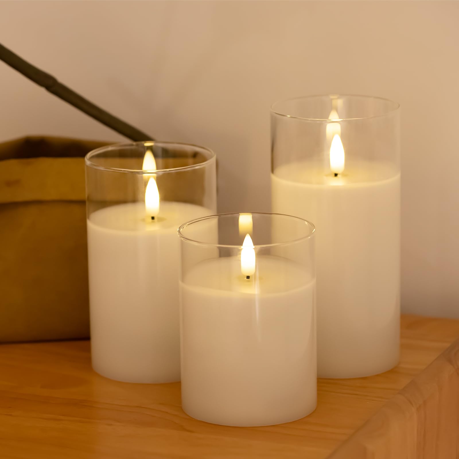 Mingfuxin Flameless Candles, Battery Operated Candles Led Pillar Glass Candle With Remote 10 Key Control And Timers For Indoor P