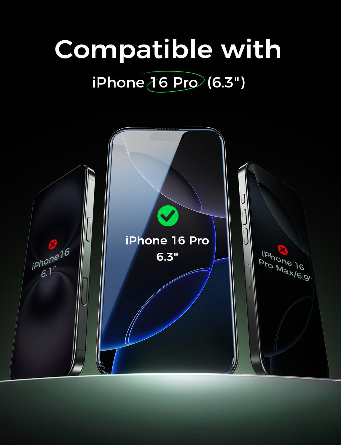 Magic John 2 Pack For Iphone 16 Pro Screen Protector (6.3'') Eye Protection, Hd Clear, Auto Dust-Elimination, 9H Tempered Glass