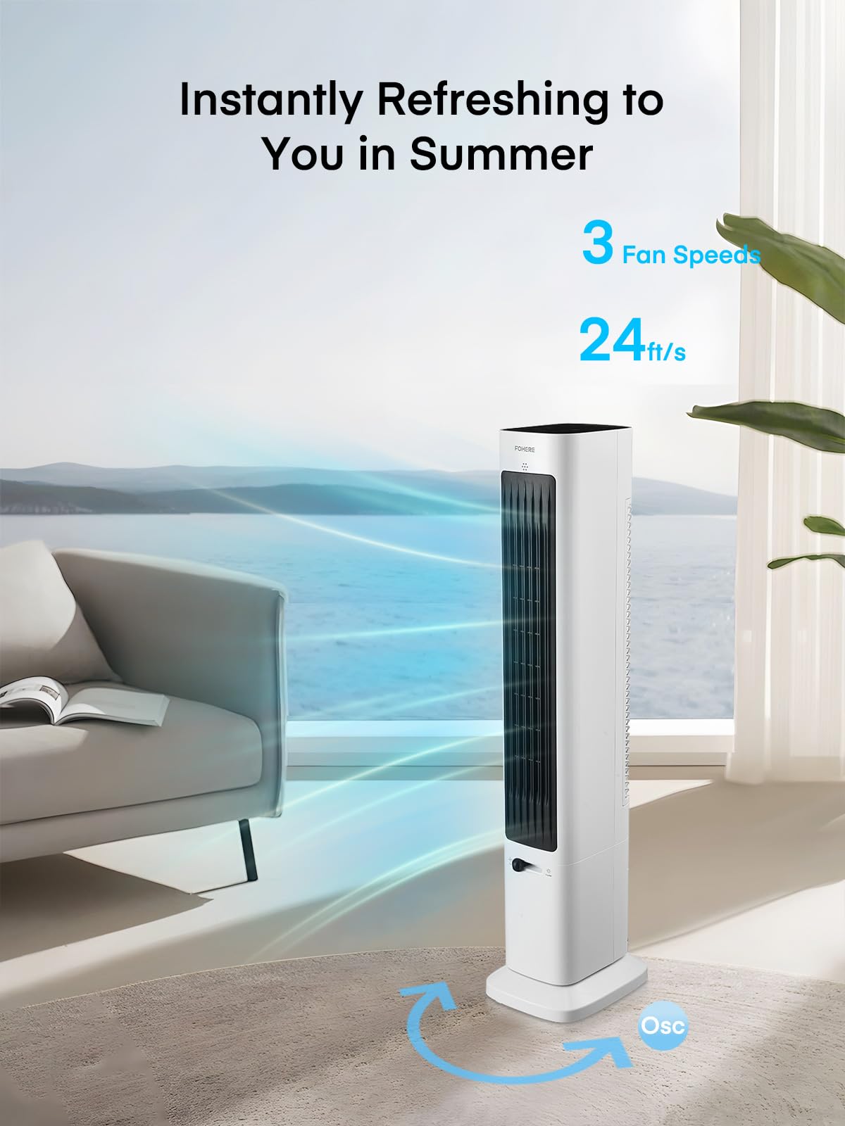 Fohere Oscillating Tower Fan And Space Heater In One For Indoor Use, All Season High Velocity Fan And Heater Combo Safety With O