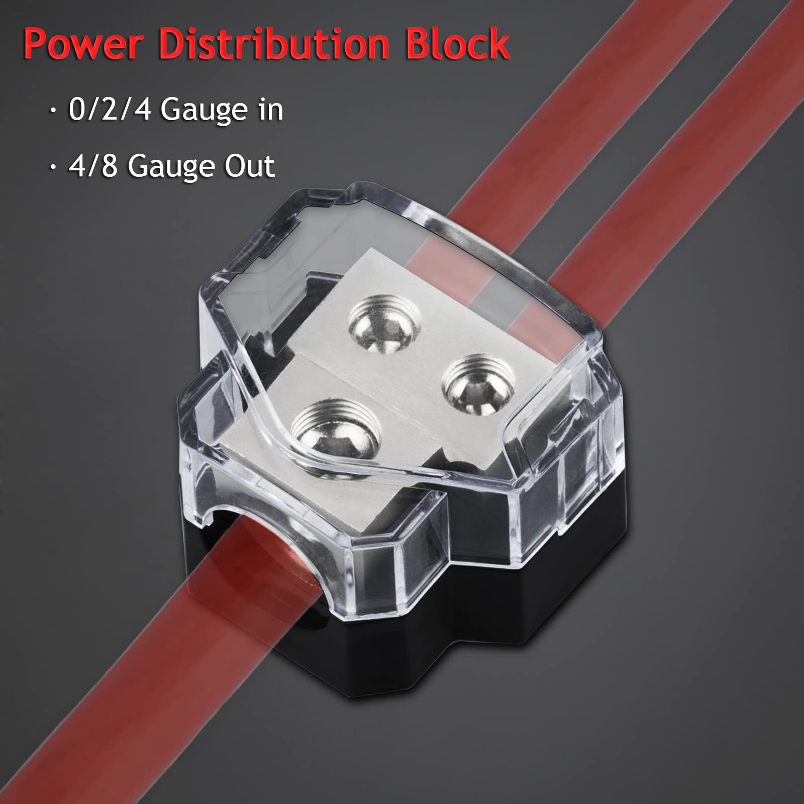 Hamolar 4 Pack 2 Way Power Distribution Block, 0/2/4 Gauge In / 4/8 Gauge Out Amp Power Distribution Ground Distributor Connecti