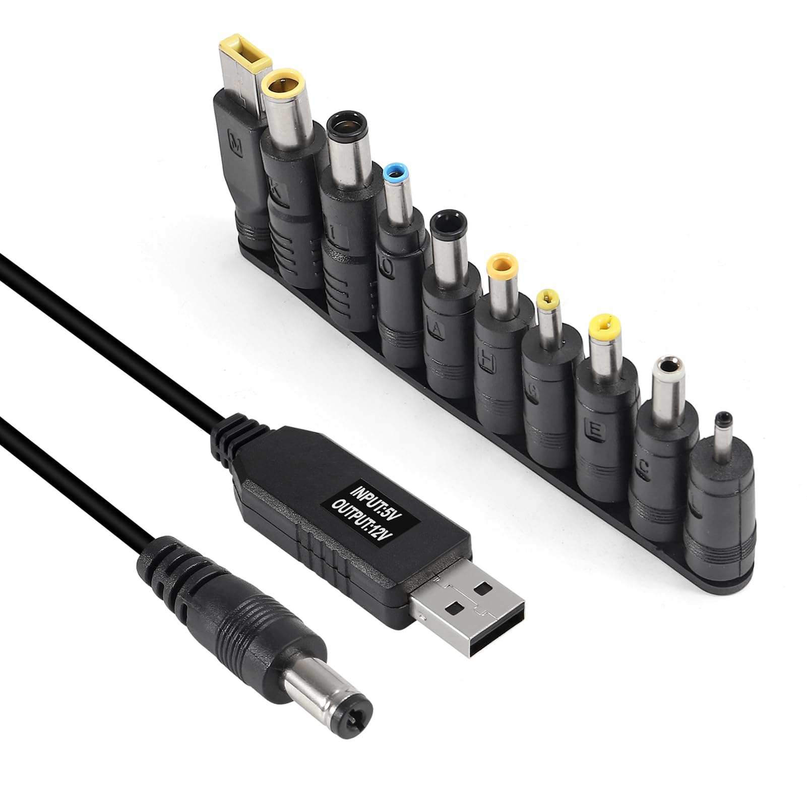 Aitrip 10Pcs/Set Dc 5.5X 2.1Mm Female Right Angle Jack Plug Adapter Connectors To Universal Male Plug Power Adaptor With Usb To Dc Power Cable 5V To 12V Boost Converter For Laptop Notebook
