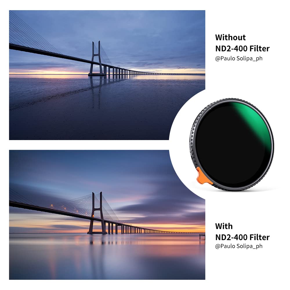 K&F Concept 58Mm Variable Nd Filter Nd2 Nd400 (1 9 Stops) With Putter Hd 28 Multi Layer Coatings Import Agc Glass Adjustable Neu