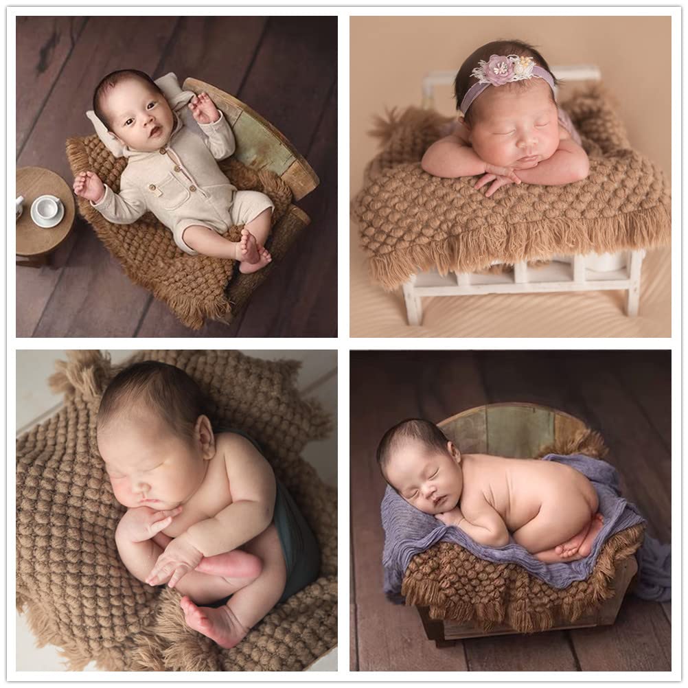 Zeroest Baby Photography Props Basket Braid Wool Wrap Newborn Photo Shoot Baskets Filler Posing Stuffer Background Blanket (Coffee)
