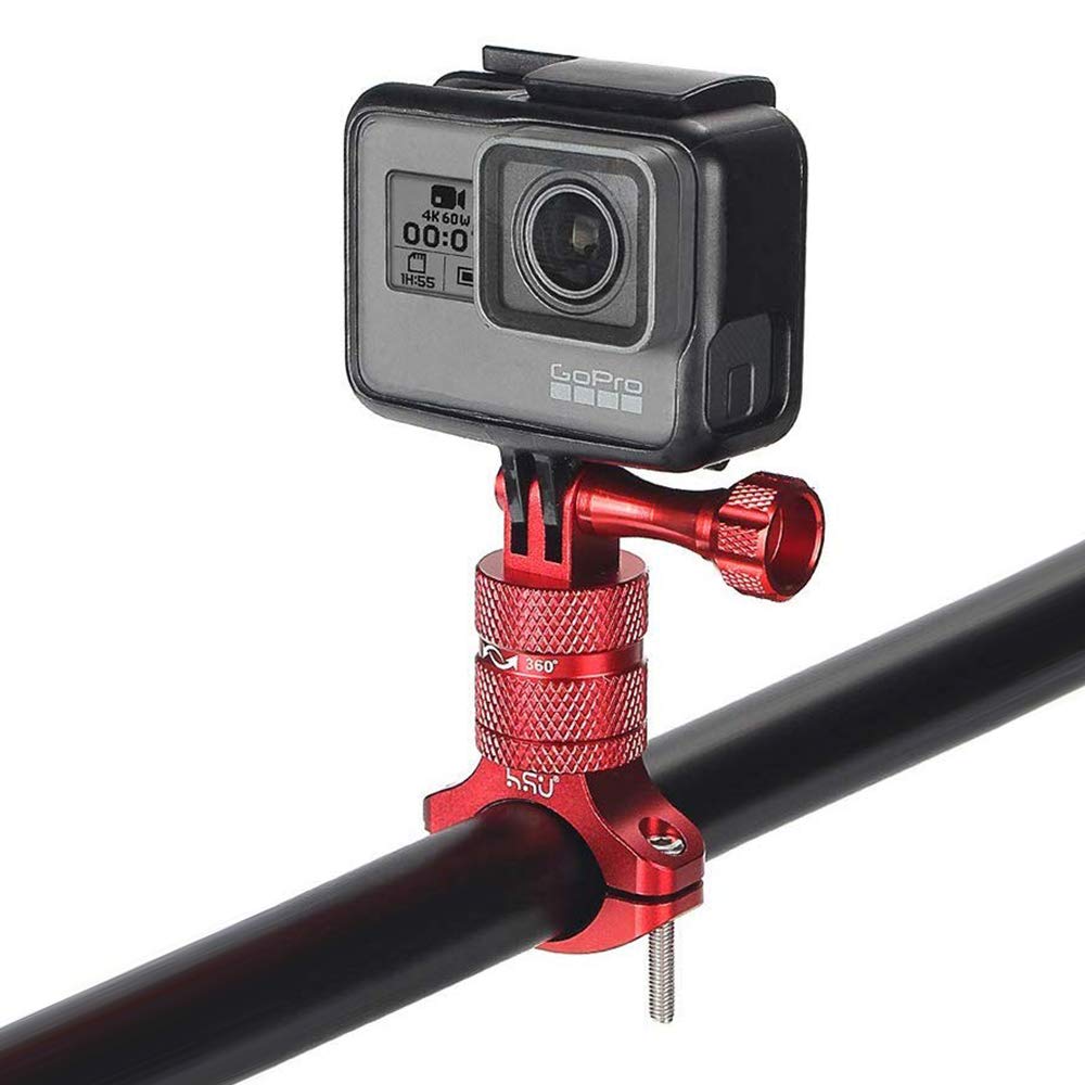 Hsu Bike Handlebar Mount For Gopro Hero 13/12/11/10/9/8/7/6/5/4 Akaso Campark Osmo Action 3/4 And Other Action Cameras, 360 Degrees Rotary Motorcycle Mount (Red)