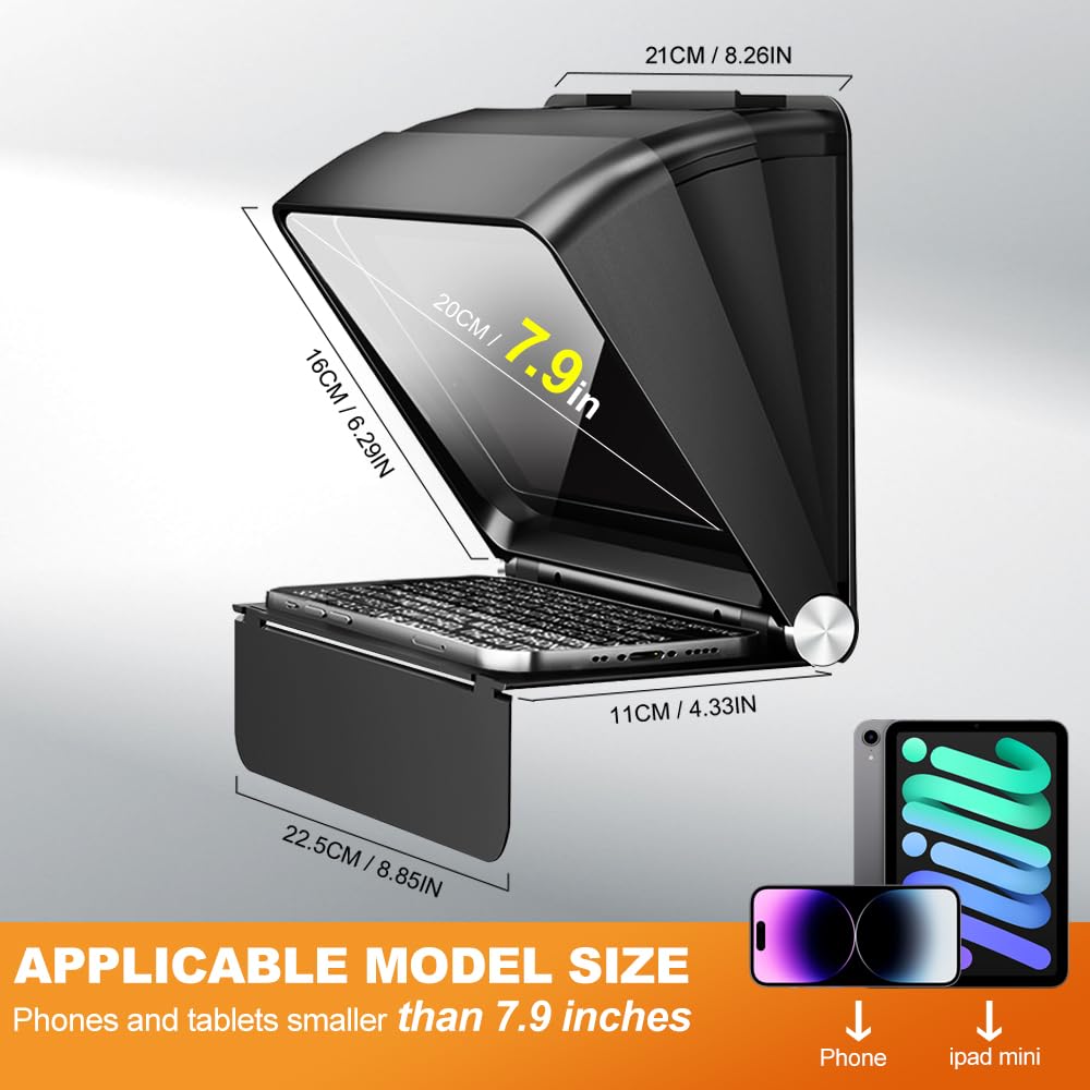 Lensgo Teleprompter For Phone Ipad Mini,7.9 Inch Mini Portable Prompter With Remote Control,App Compatible With Ios/Android For