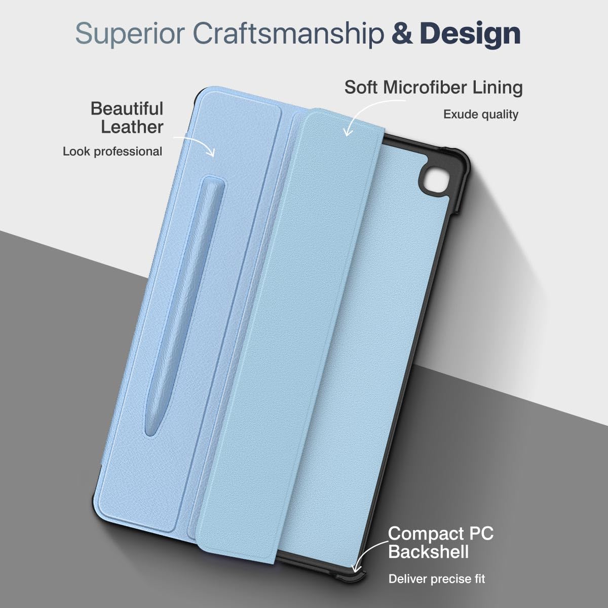 MoKo Case for Galaxy Tab S6 Lite 10.4 Inch 2024 2022 2020 (Model: SM P620/P625/P613/P619/P610/P615/P617) with Built in S Pen Holder, Slim Tri Fold Soft TPU Cover with Auto Wake/Sleep, Sky Blue