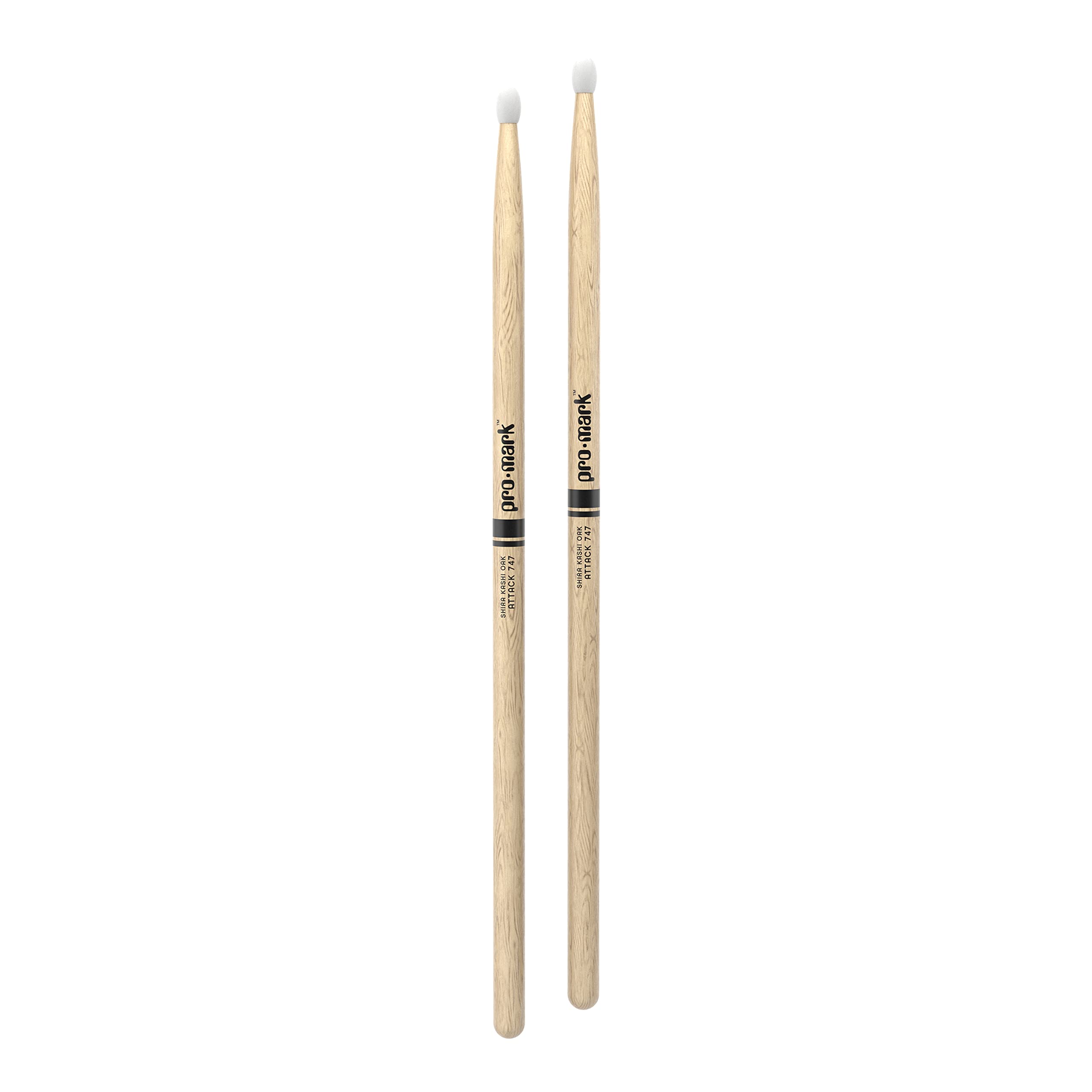Promark Drum Sticks   Classic Attack 747 Shira Kashi Oak Drumsticks, Oval Nylon Tip, One Pair