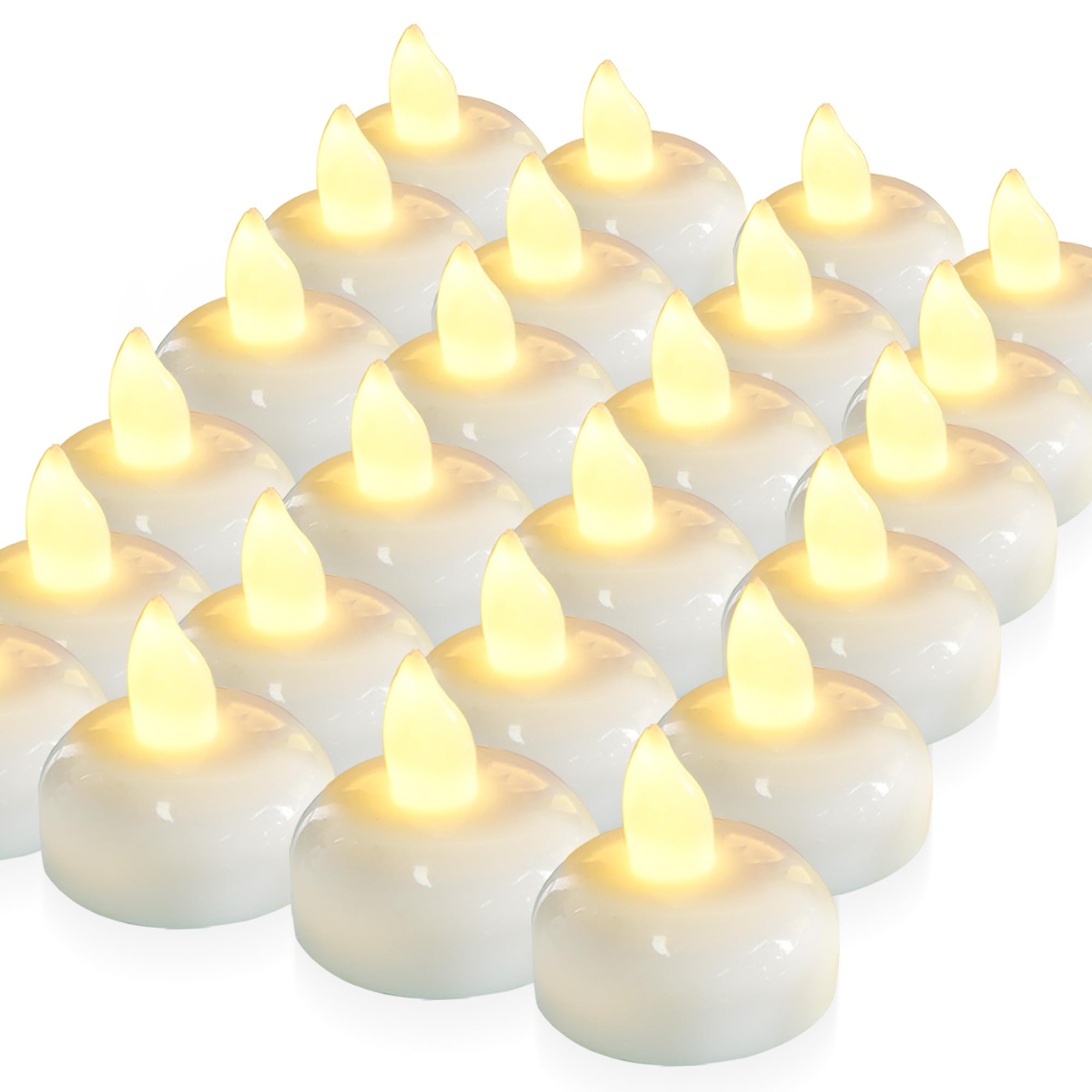 Homemory 24 Pack Waterproof Flameless Floating Tealights, Warm White Battery Flickering Led Tea Lights Candles   Wedding, Party,