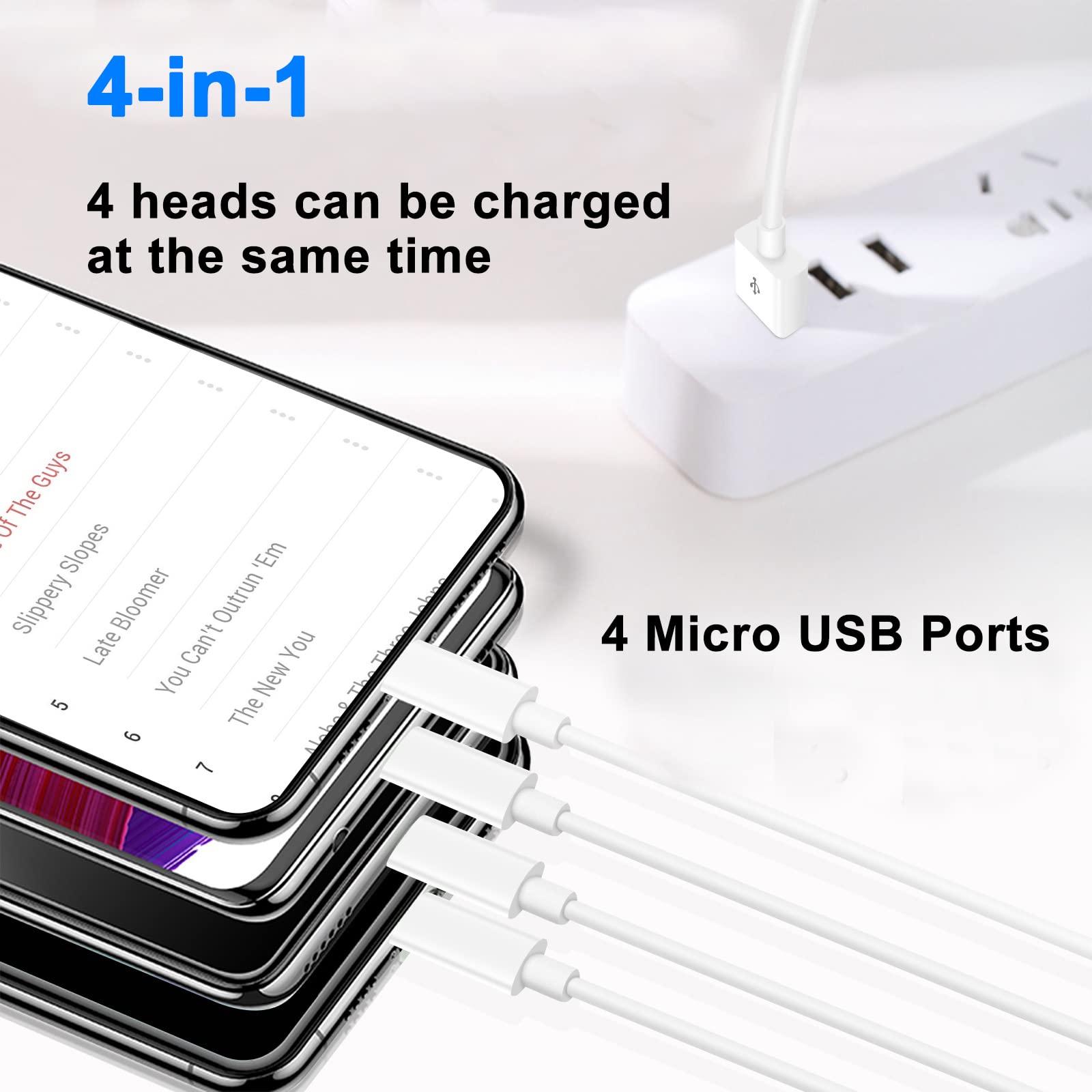 Gelrhonr Short Micro Usb Splitter Cable,2 In 1 Usb 2.0 A Male To Dual Micro Usb Male Charging Cord Multi Micro Usb Data Sync Ada