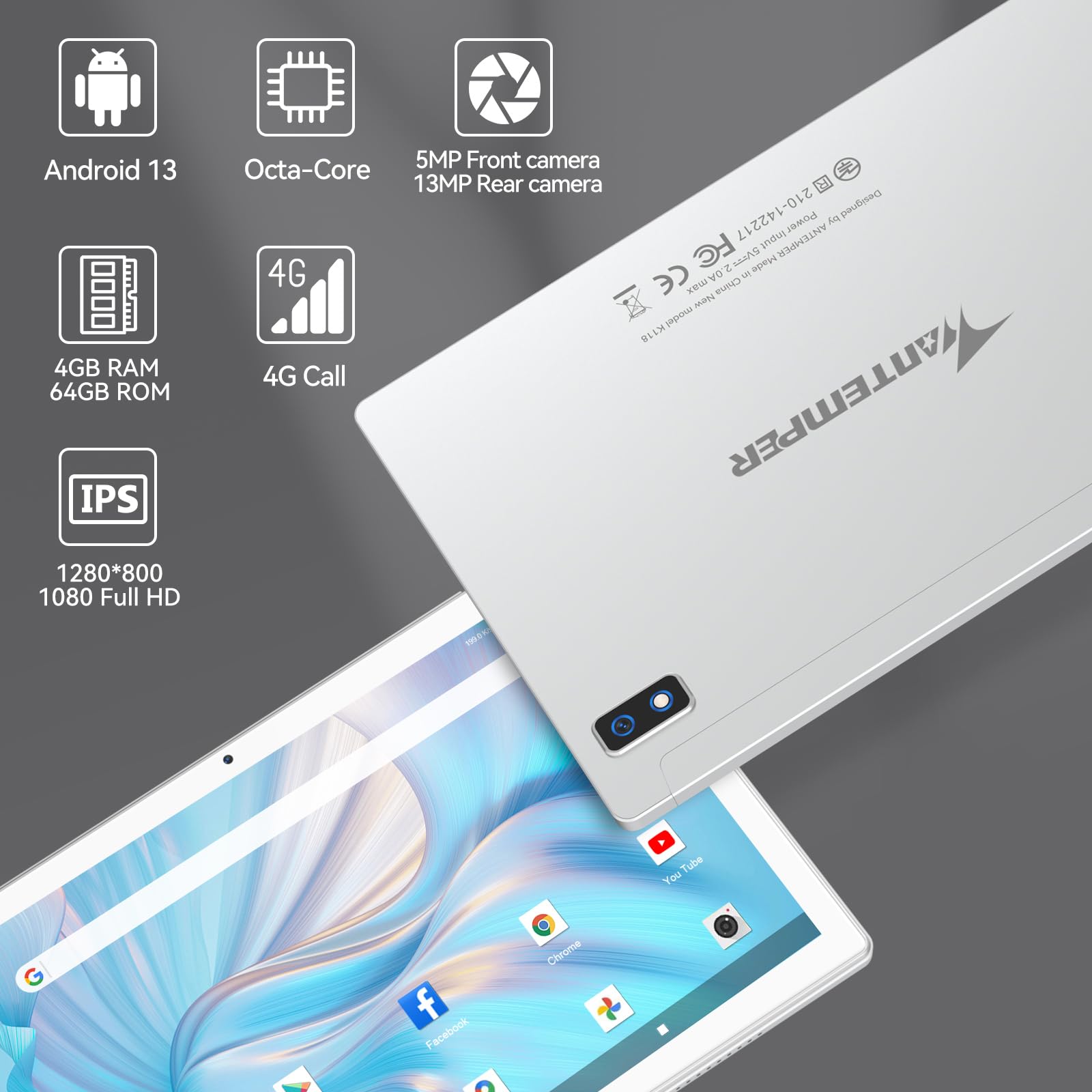 Newest 2024 Android 13 Tablet 10.1 Inch, Dual 4G Cellular Tablets With 64Gb Rom+512Gb Expandable, 3 In 1 Tablet With Keyboard Mo