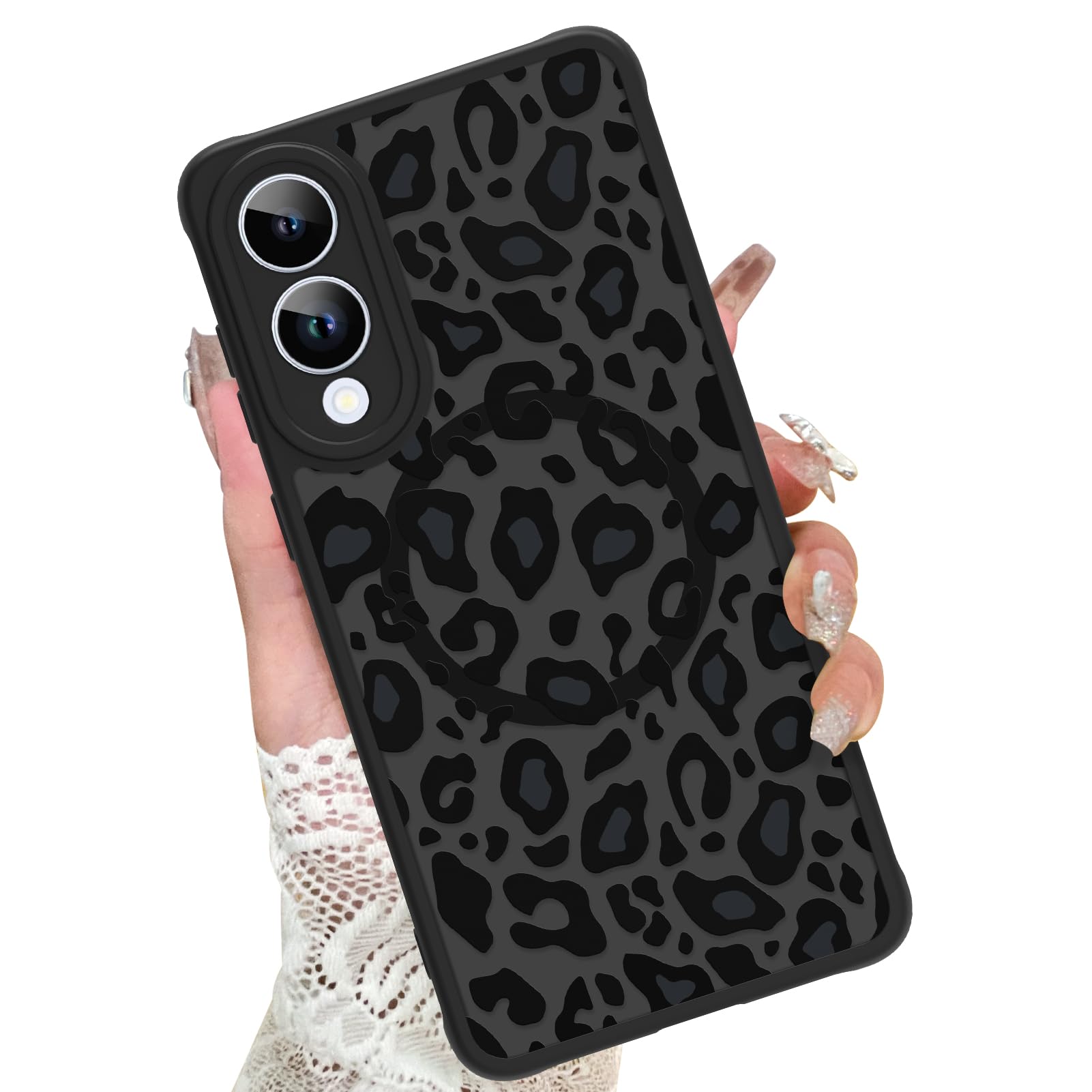 KANGHAR Case for Galaxy S25 Edge Phone Case [Compatible with Magsafe] Leopard Printed Pattern Cute Cheetah Protective Magnetic C