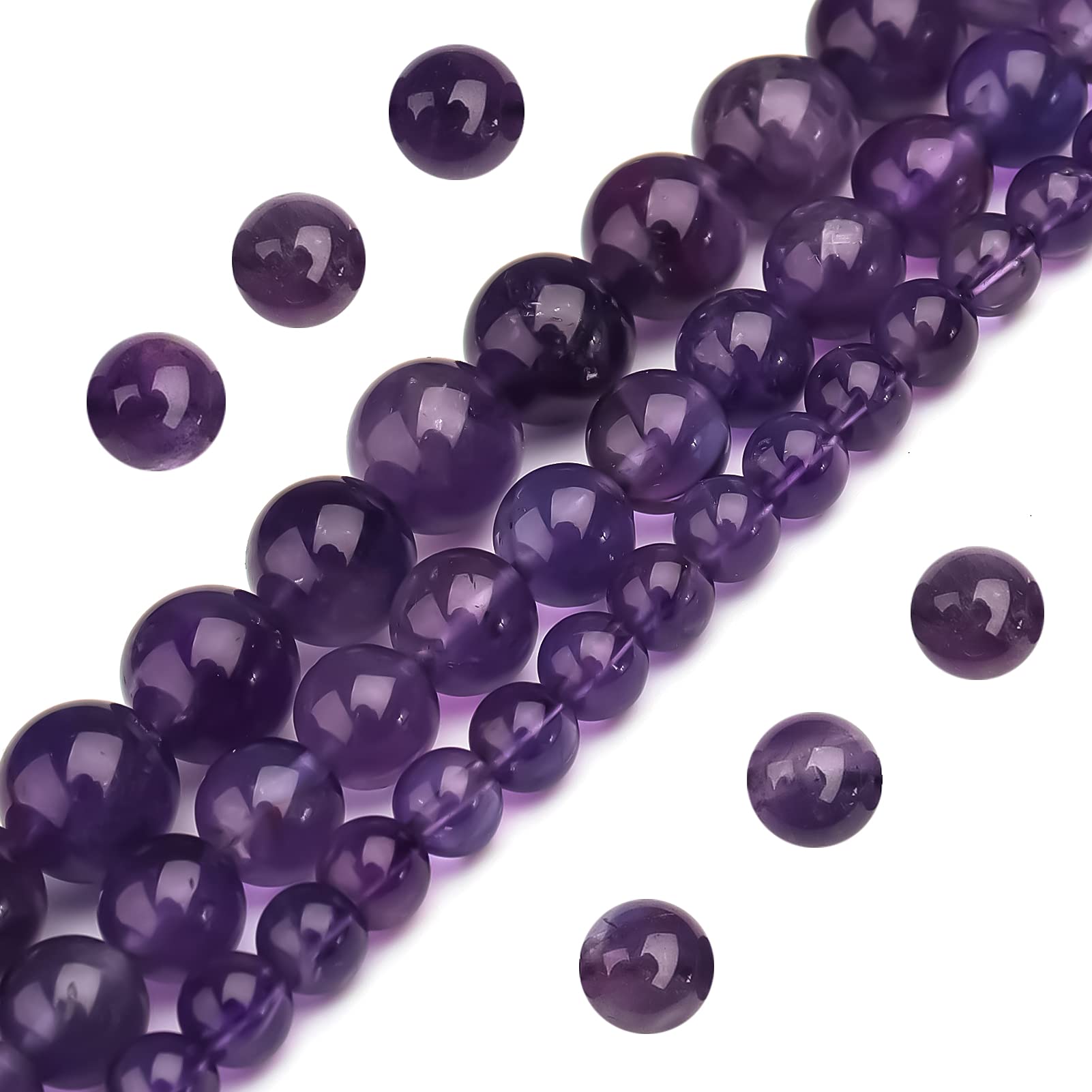 Filluck Natural Amethyst Crystal Beads 8Mm Purple Beads Polished Round Smooth Healing Gemstone Beads For Jewelry Making 15 Inch(