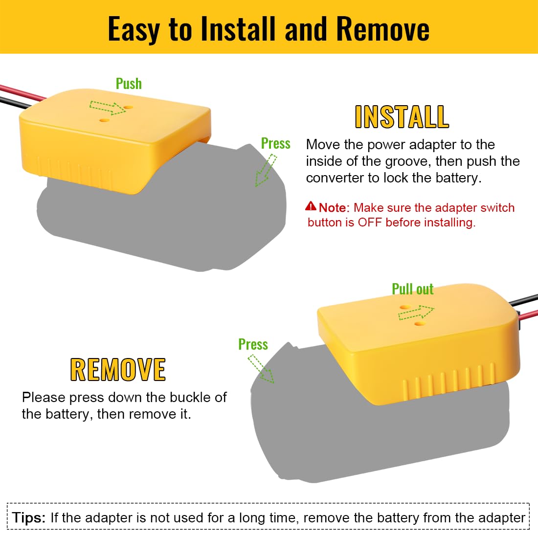 For Power Wheel Adapter Compatible With Dewalt 20V Battery Converter Kit With Switch & Fuse & Wire Terminals & 12 Awg Wire For D