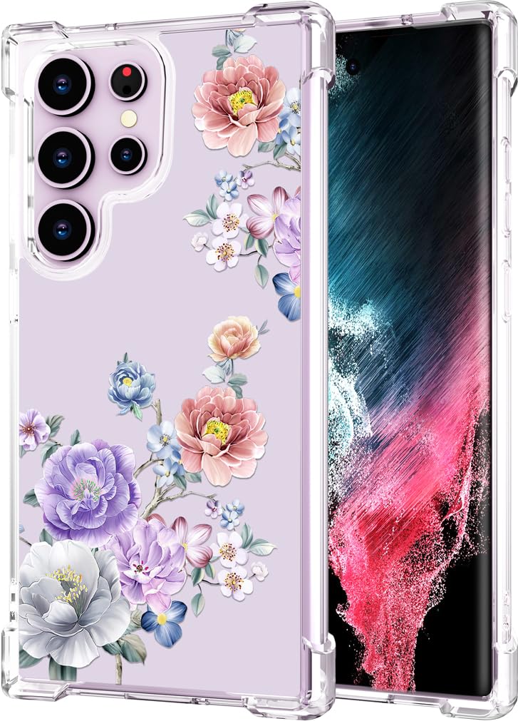 Hungo Galaxy S23 Ultra Phone Case Floral Clear Design TPU Colorful Roses