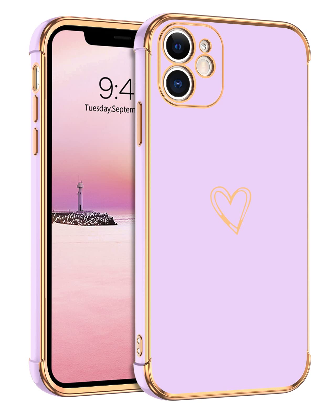 Bentoben Iphone 12 Case, Iphone 12 Phone Case, Cute Heart Pattern Slim Fit Soft Flexible Shockproof Tpu Bumper Protective Women