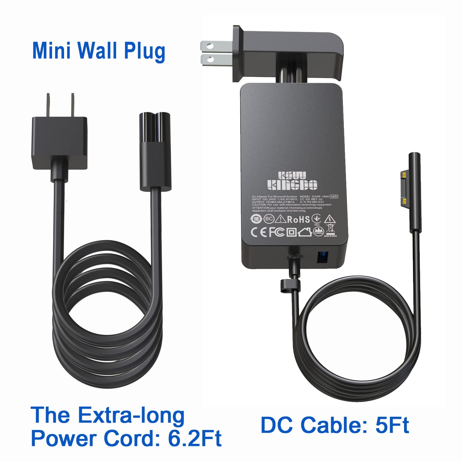 Charger For Surface Pro Surface Pro 3 4 6, Ksw Kingdo 44W 15V 2.58A Power Supply Compatible With Microsoft Surface Pro 3 4 5 6 7 X 8 9, Laptop 1/2/3 Surface Go 1/2 & Surface Book With Travel Case