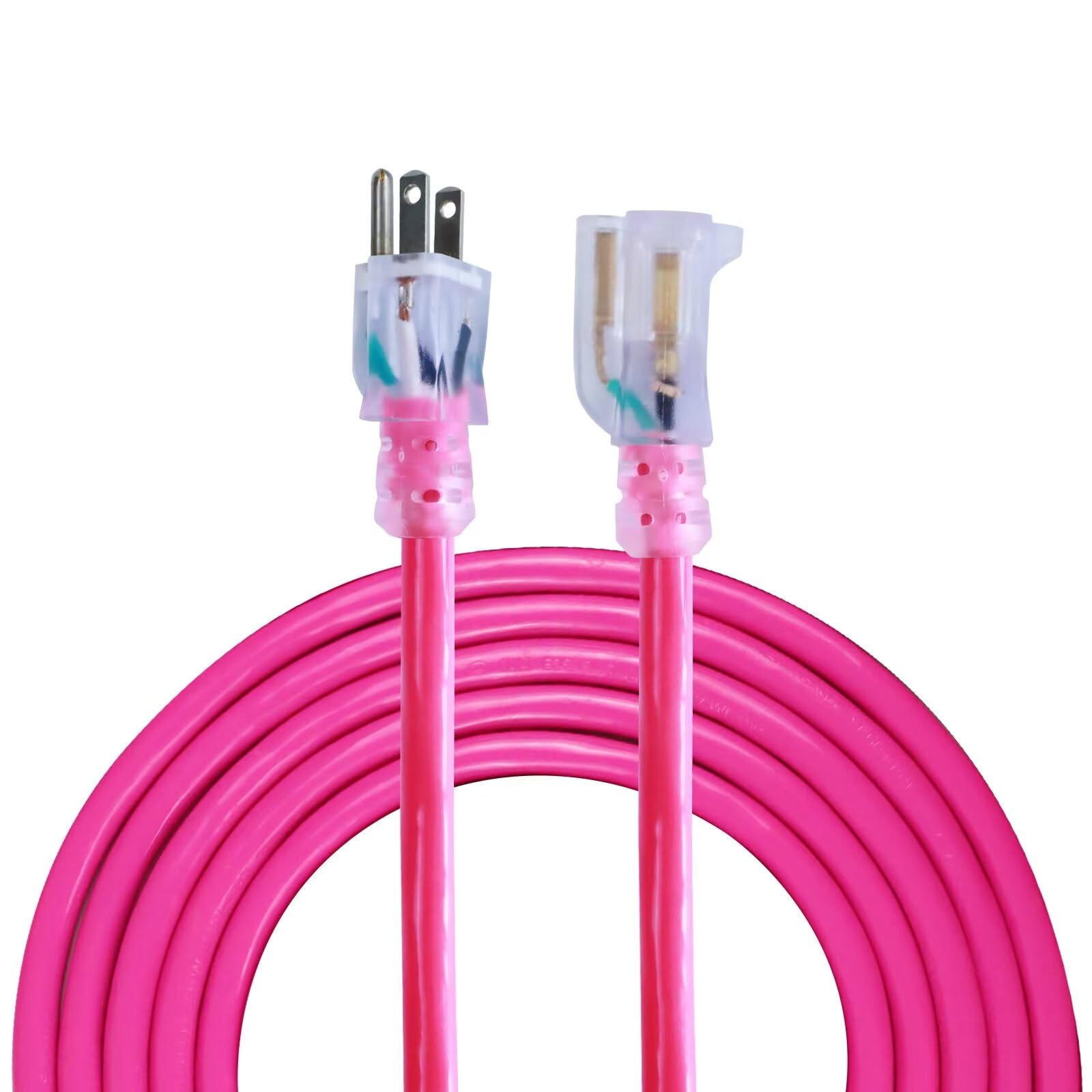 Ultra Explorer Indoor Outdoor Extension Cord Waterproof 15 Ft, 12 Gauge Heavy Duty Pink Extension Cord Sjtw, Flexible Cold Resis