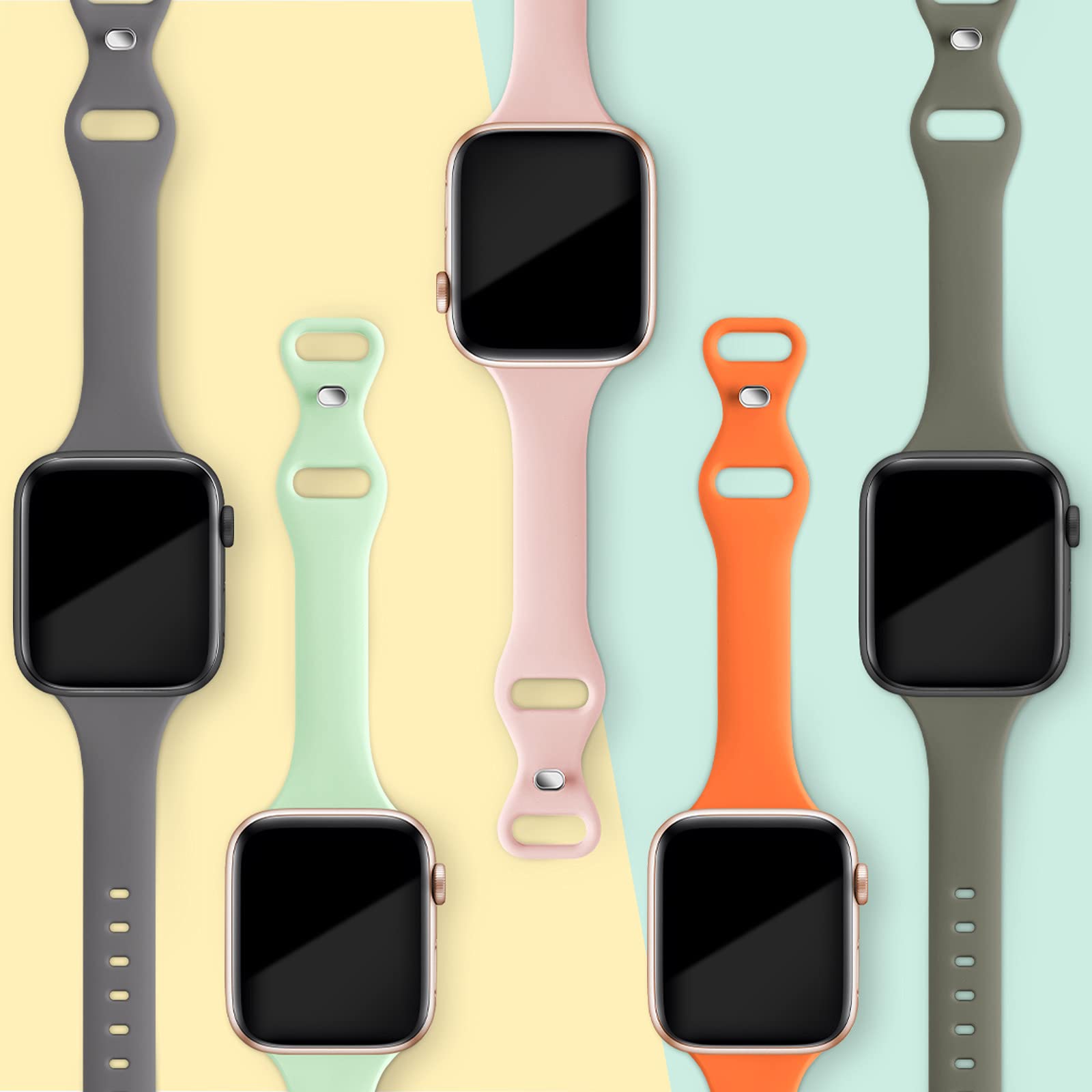 Tsaagan 5 Pack Silicone Slim Bands Compatible With Apple Watch Band 38Mm 42Mm 40Mm 44Mm 41Mm 45Mm 49Mm, Soft Narrow Sport Strap