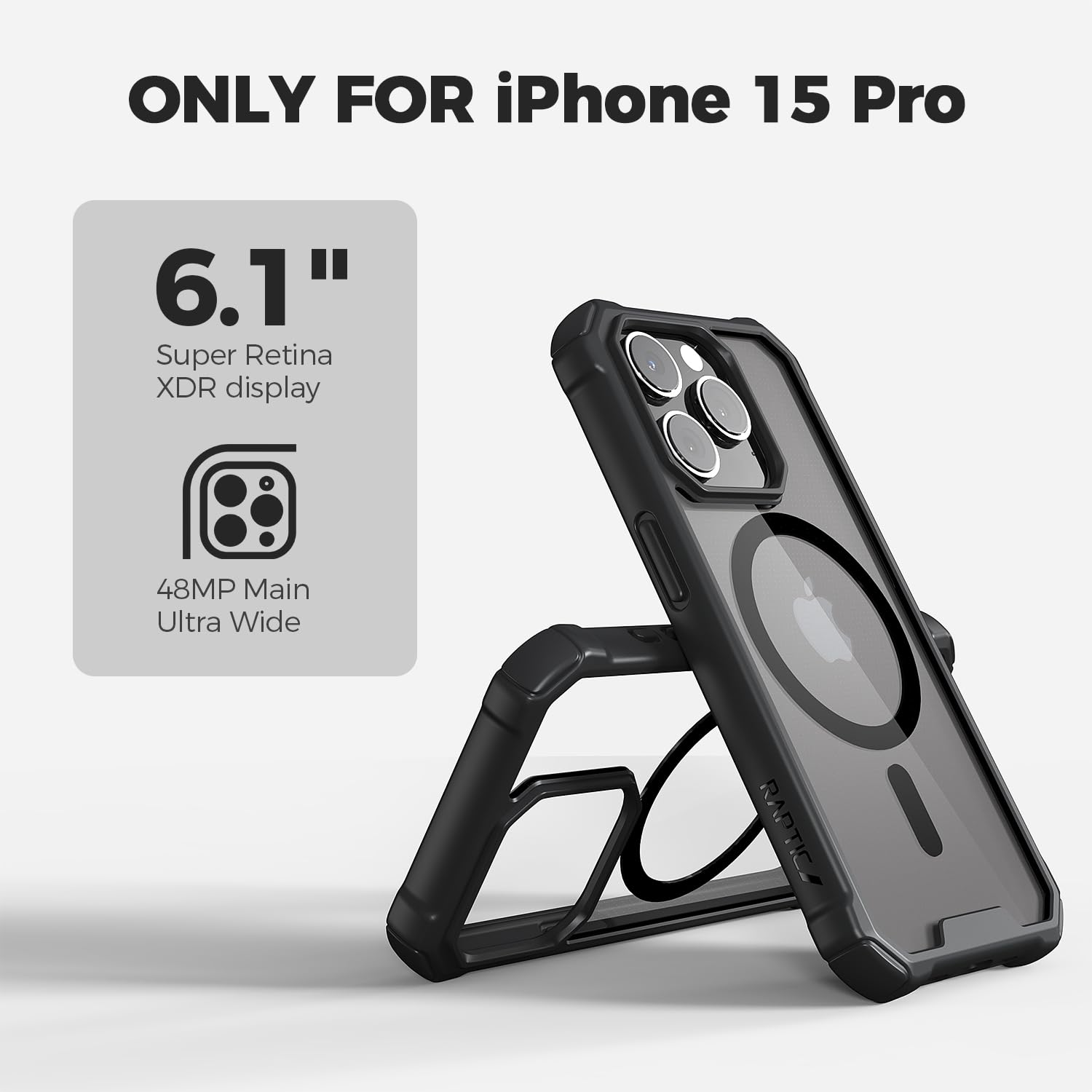 Raptic Air Magnetic For Iphone 15 Pro Case, Shockproof Protective Clear Case, Military Grade 10Ft Drop Tested, Anti Yellowing Te