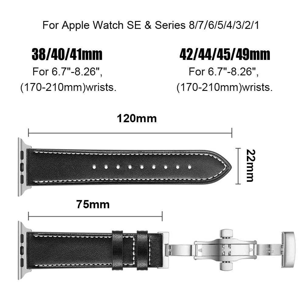 Botomall Compatible With Apple Watch Band 49Mm 45Mm 44Mm 42Mm Series Ultra 8 7 Se 6 5 4 3 2 1,Premium Soft Top Leather With 316L Stainless Steel Butterfly Buckle Replacement Straps For Iwatch