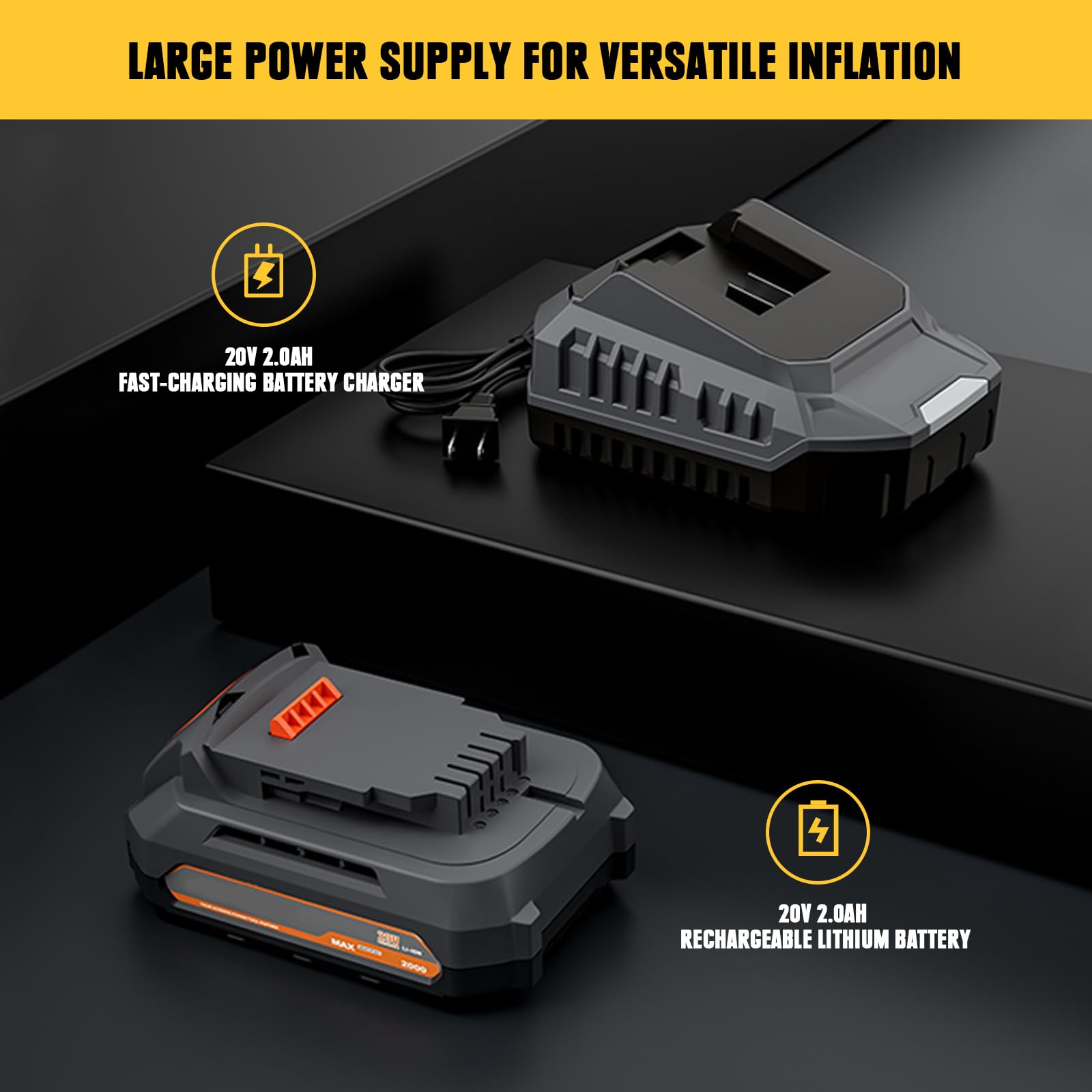 Cordless Tire Inflator Compatible With Dewalt 20V Max Battery 160 Psi Portable High Pressure Air Compressor, 2.0Ah Battery & Fas