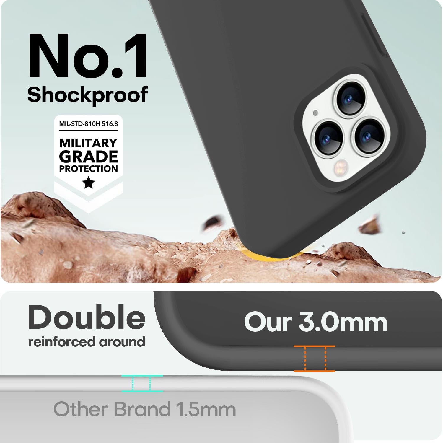 LOVE 3000 iPhone 12 Pro Max Liquid Silicone Full-Body Heavy Duty Protection Phone Case Black